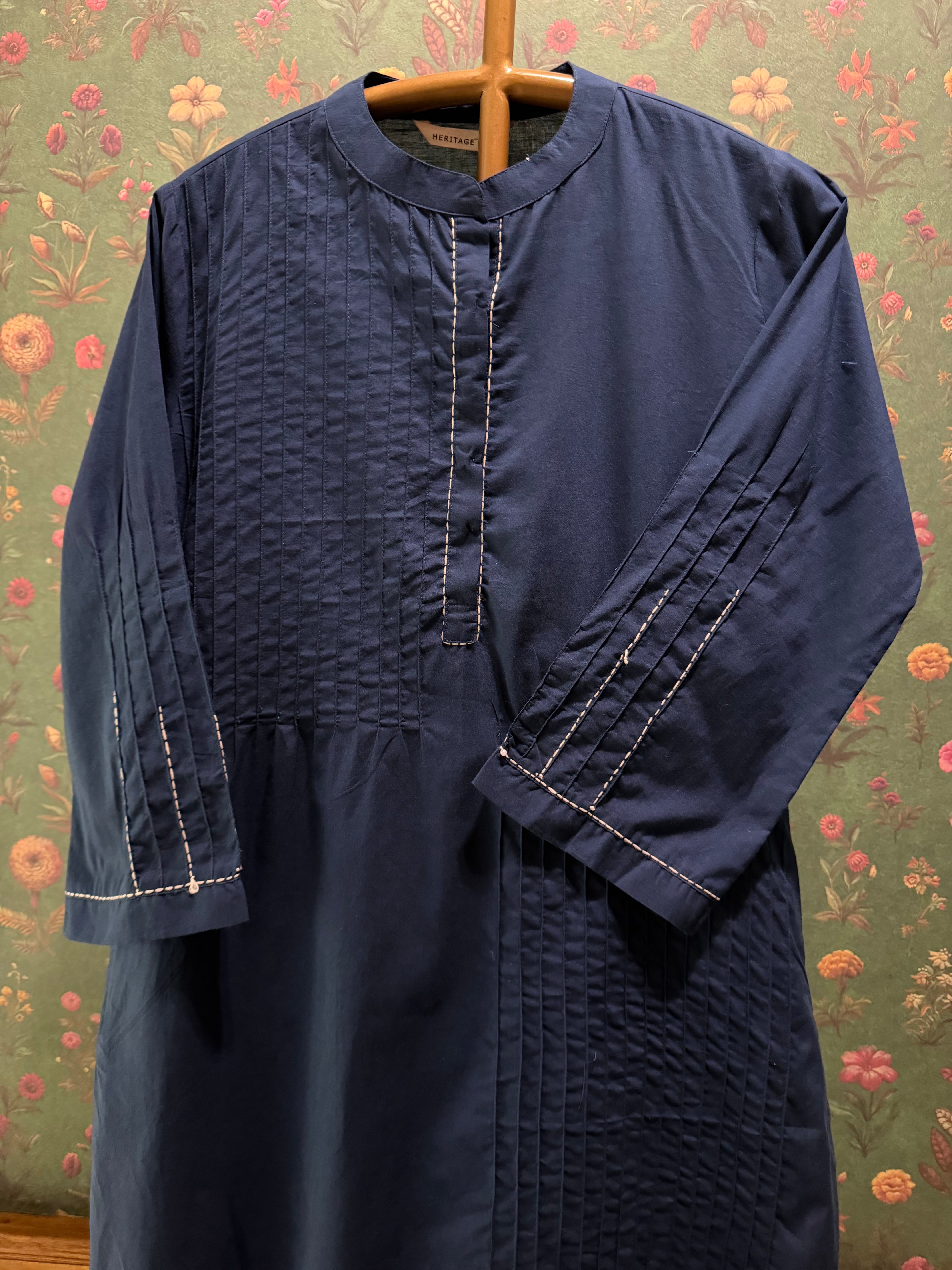 Navy Blue Pintuck Kurta Set | HER-698