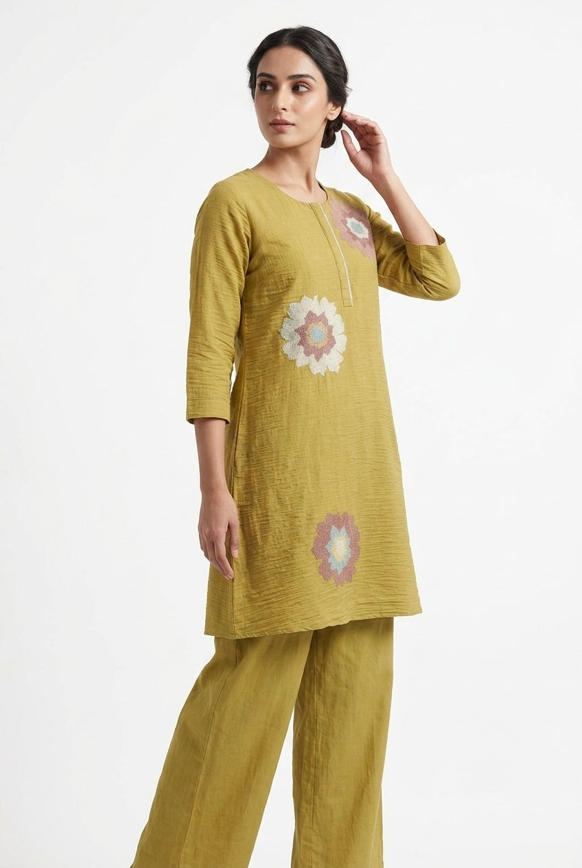 Meadow Bloom Handcrafted Co-ord Set, Lime Green | HER-623