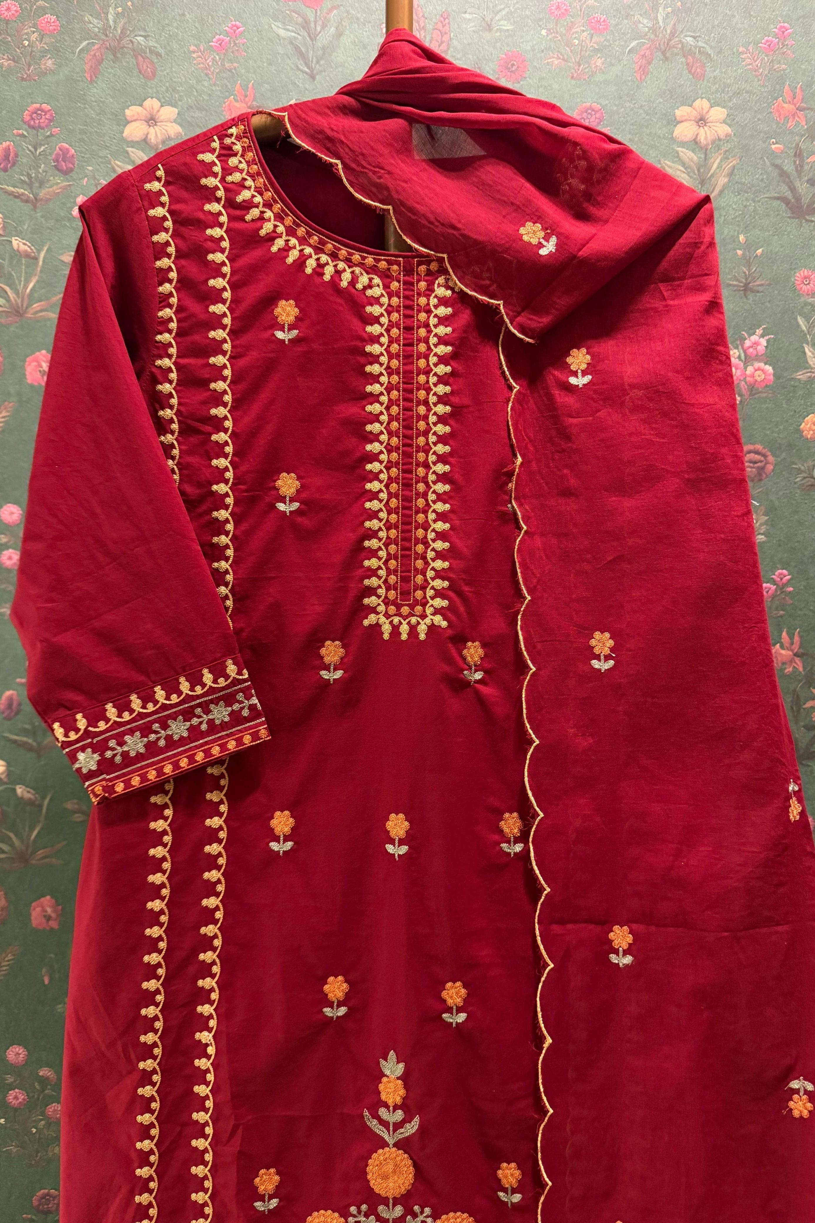 Gulbahaar Zariya Red Embroidered Suit Set | HER-747