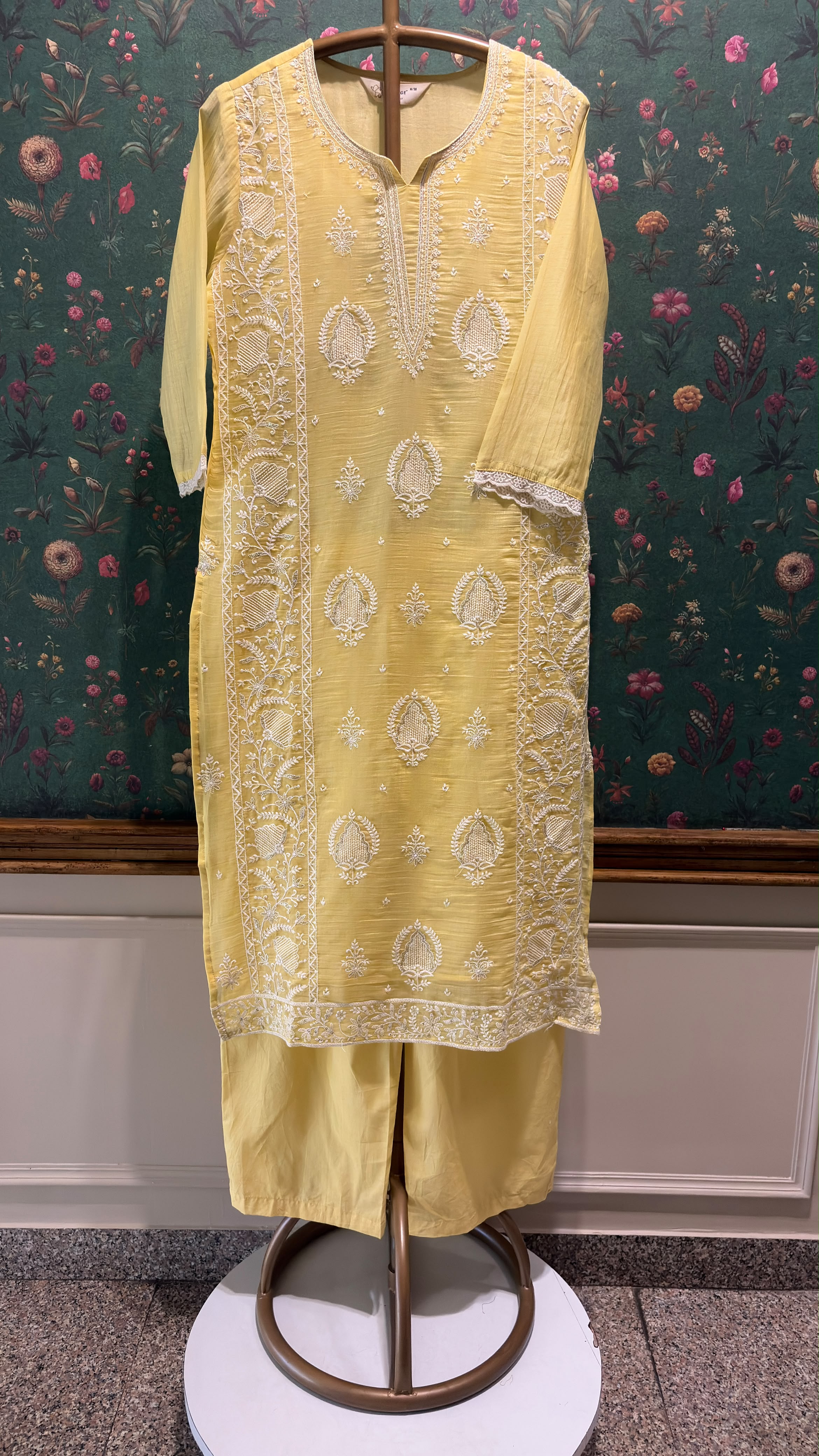 Pastel Yellow Embroidered Mul-Chanderi Suit Set | HER-788
