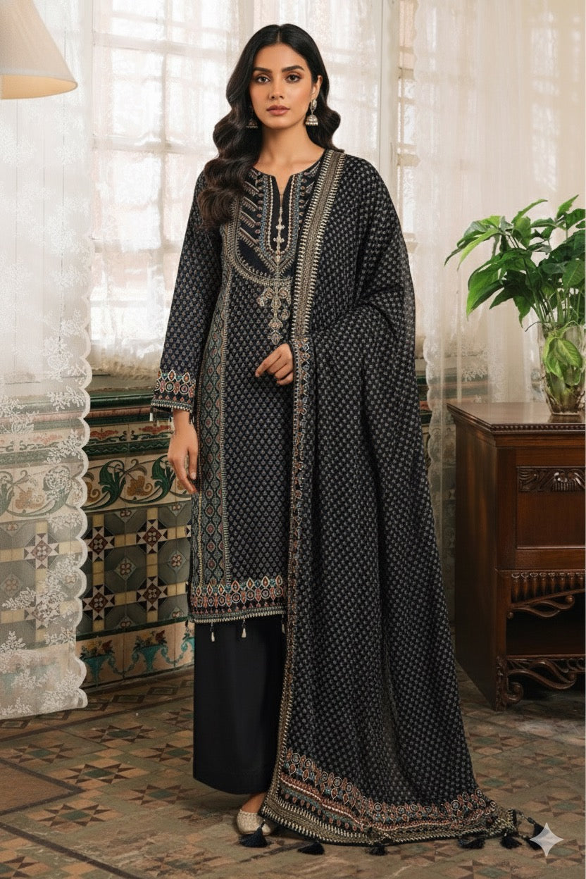 Black Tribal Mirror Work Printed Suit Set | HER-616