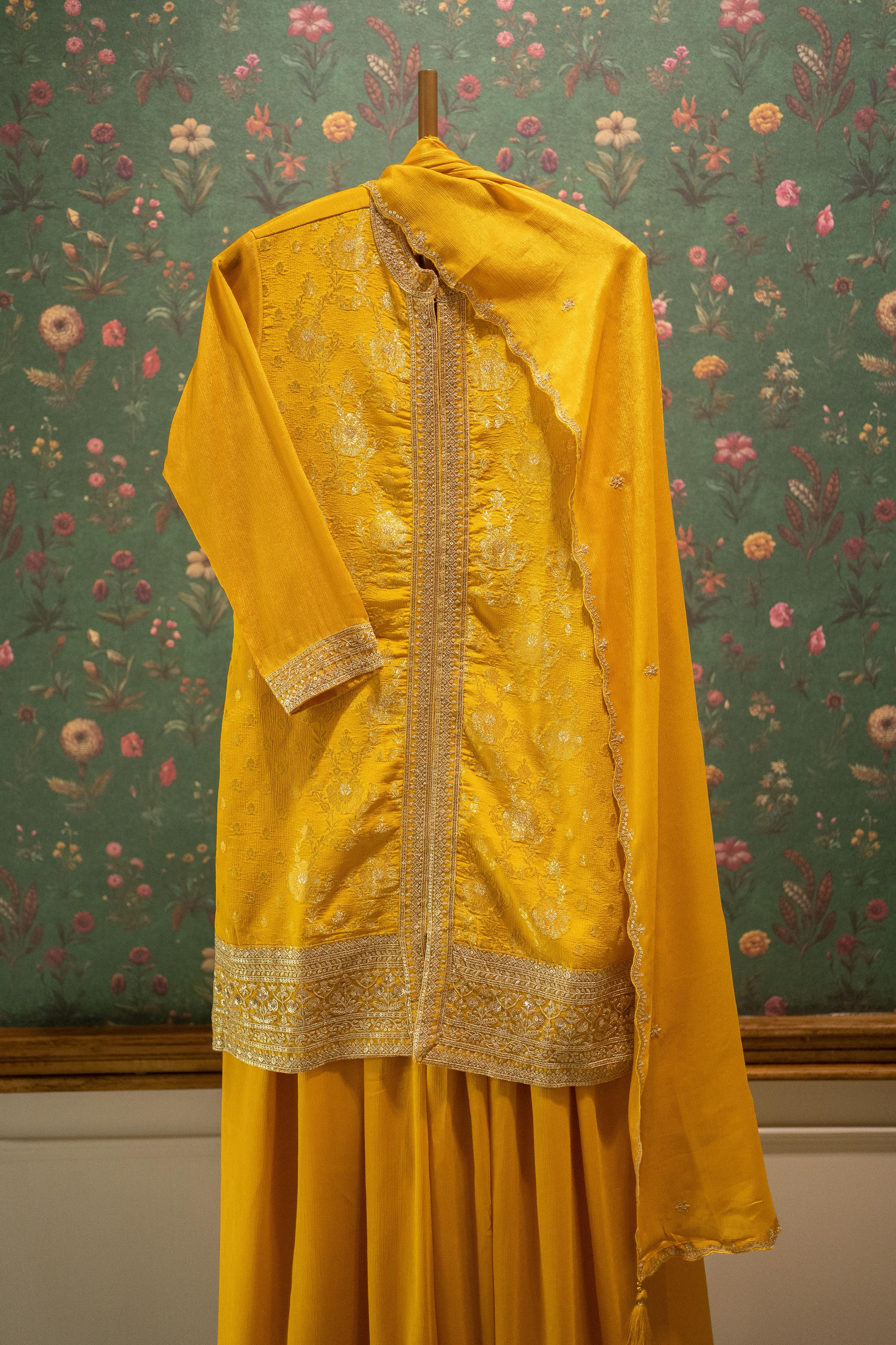 Heritage Mustard Yellow Banarasi Embroidered Suit Set | HER-563 YELLOW
