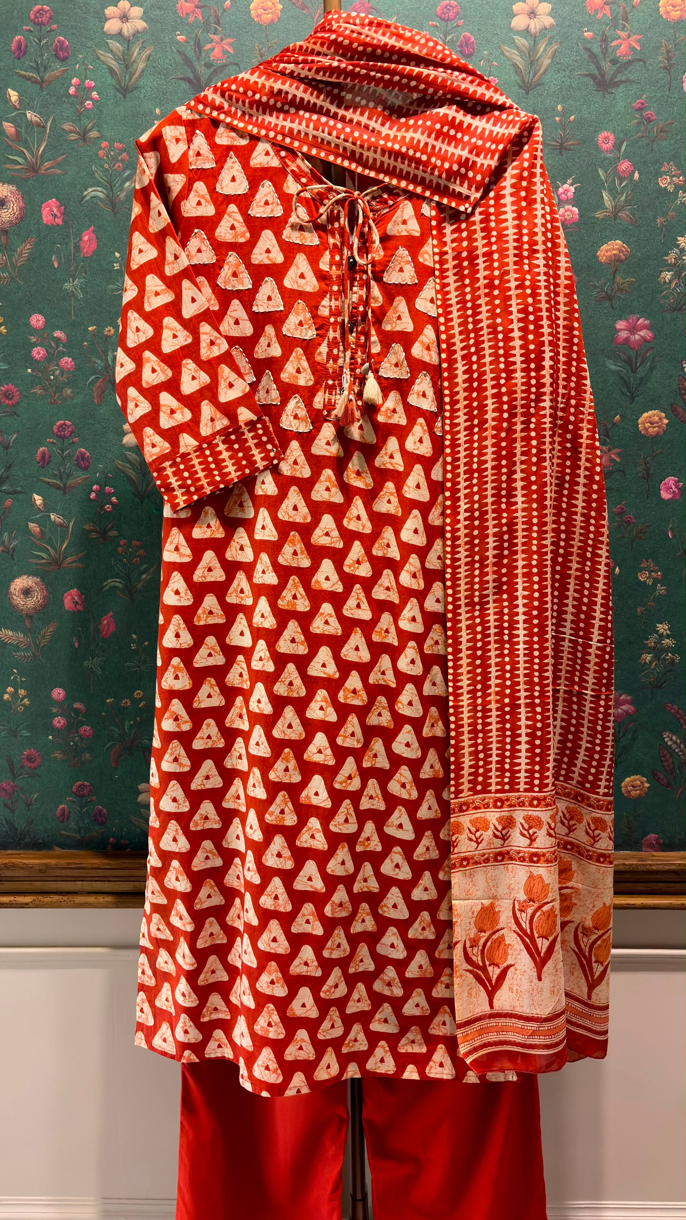 Rust Orange Printed Cotton Suit Set | HER-675