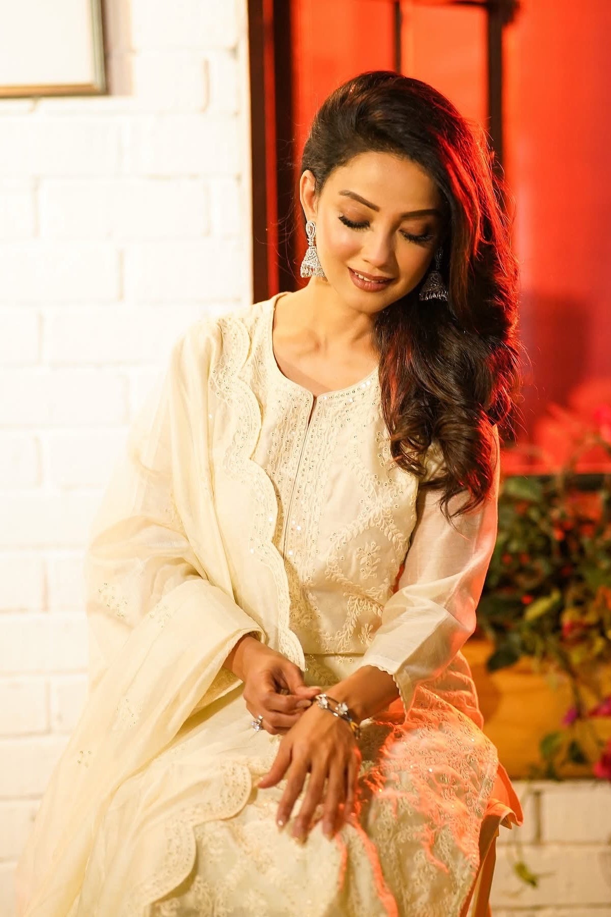 Ziya Off-White Chanderi Suit Set | HER-418