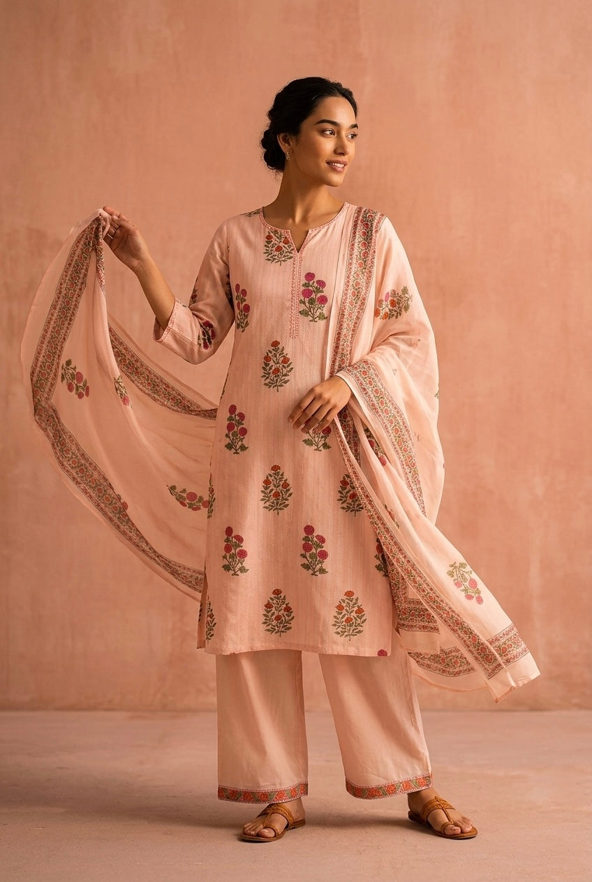 Ruhani Pink Blossom Cotton Suit Set | HER-539