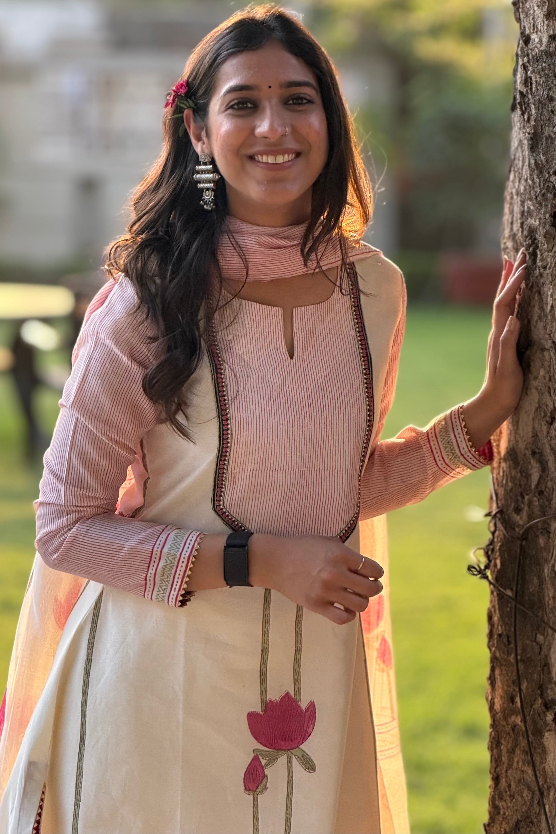 Ivory Lotus Pure Chanderi A-Line Suit Set