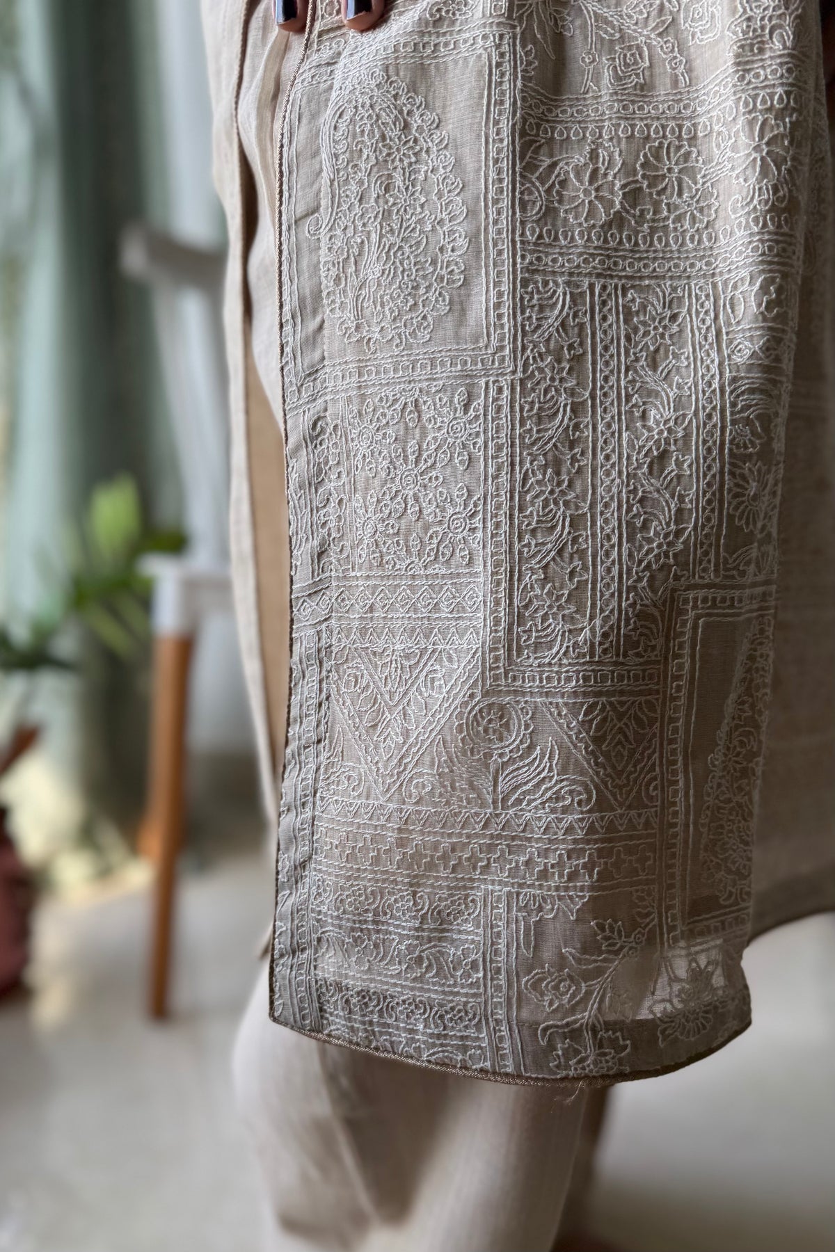 Warm Ivory Gulbahar Chanderi Suit Set