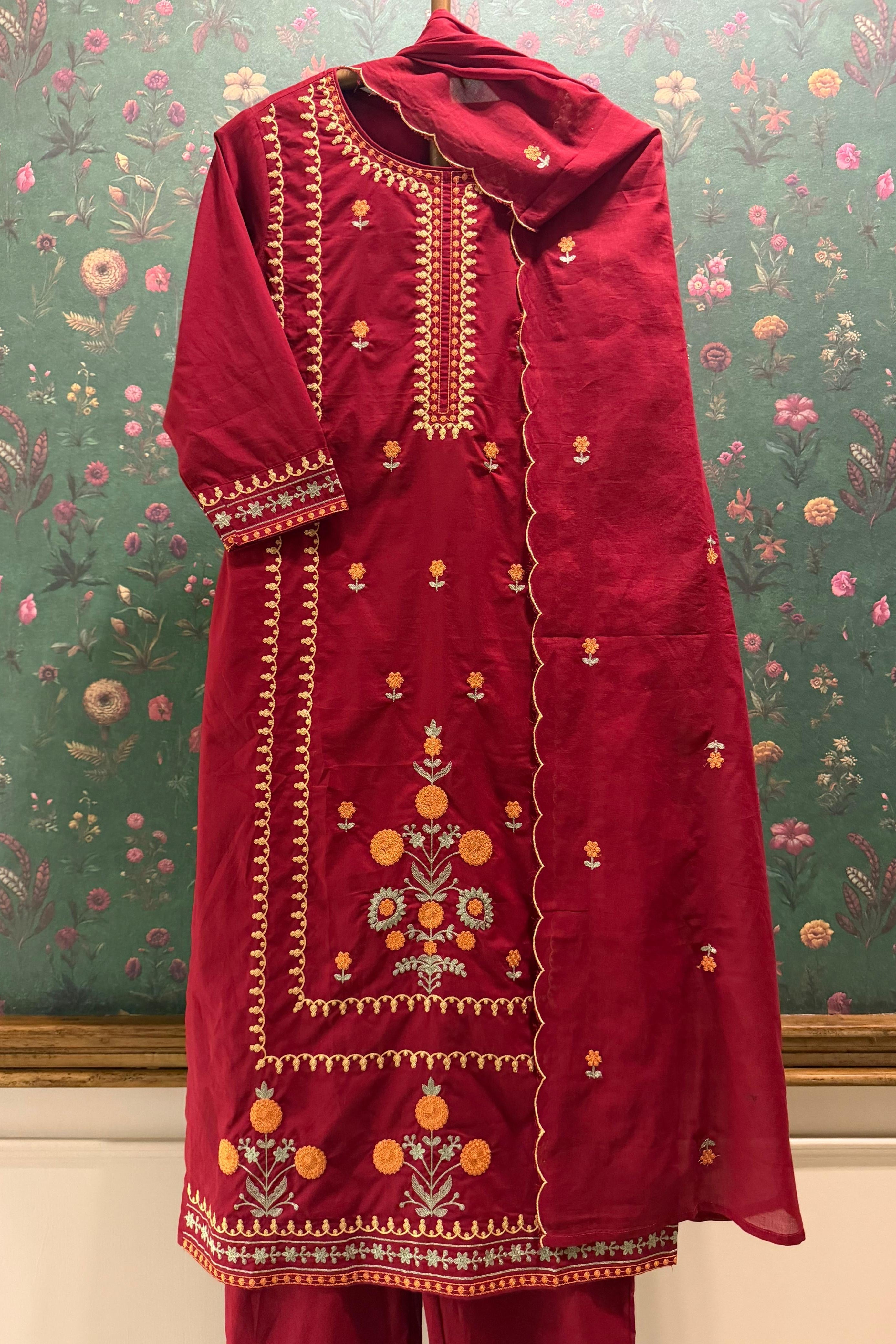Gulbahaar Zariya Red Embroidered Suit Set | HER-747