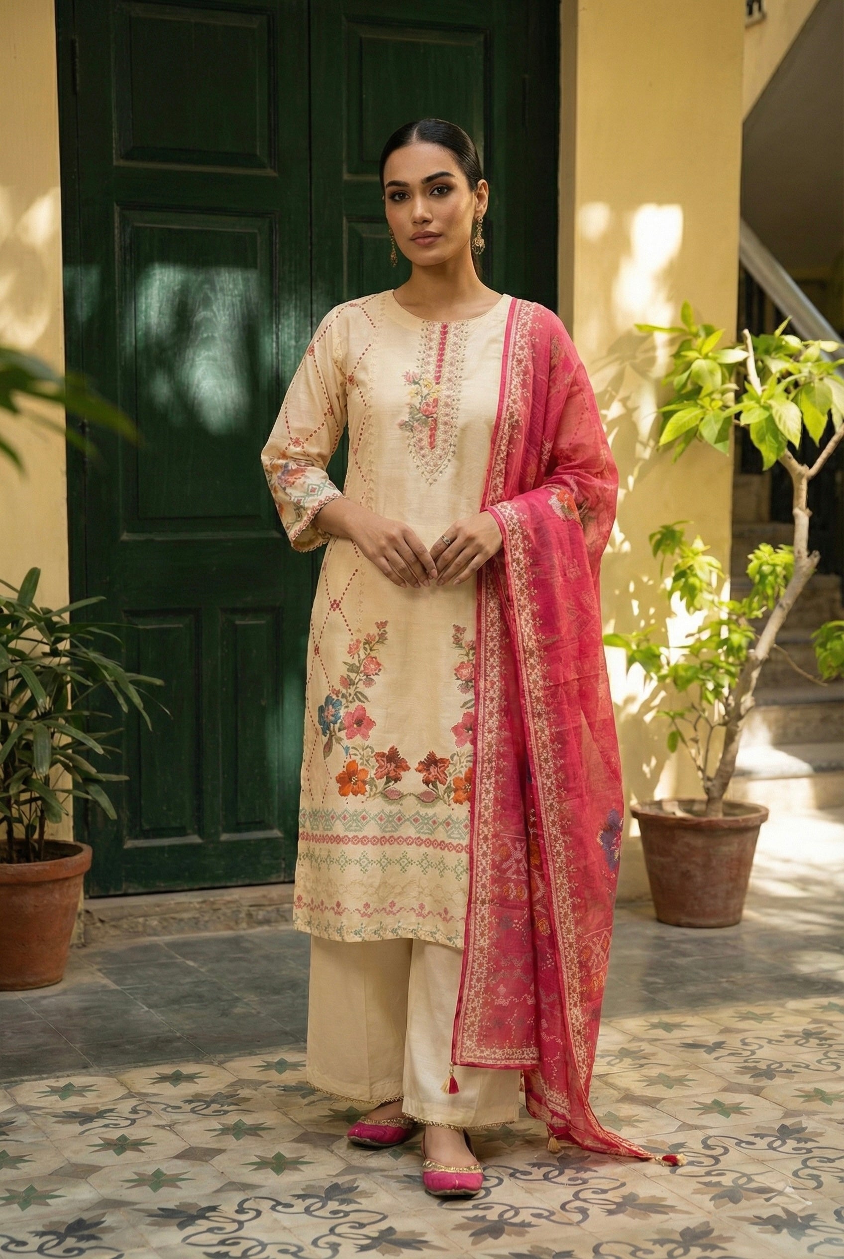 Gulrang Noor Pink Chanderi Suit Set | HER-655