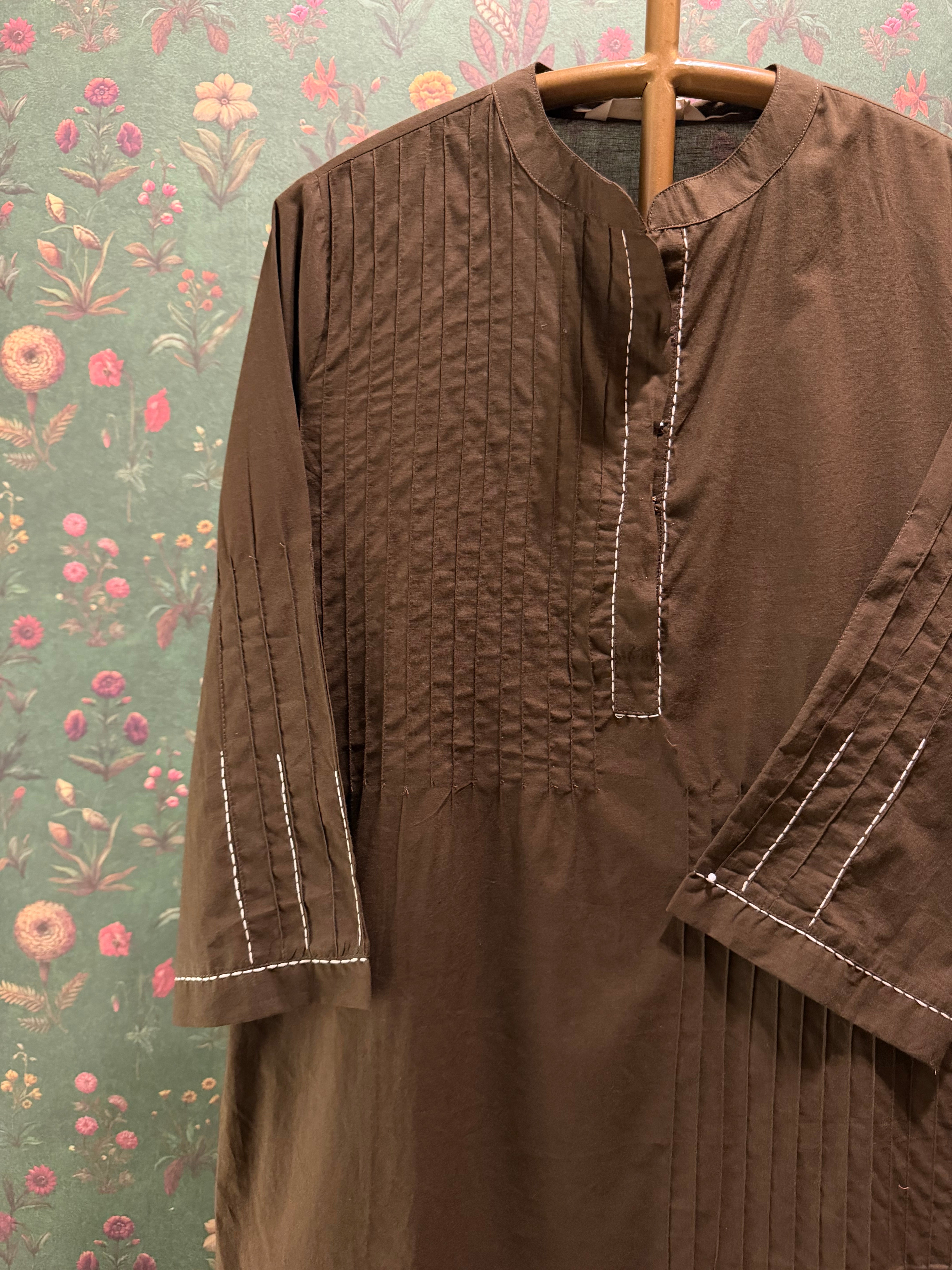 Mocha Brown Pintuck Kurta Set | HER-698