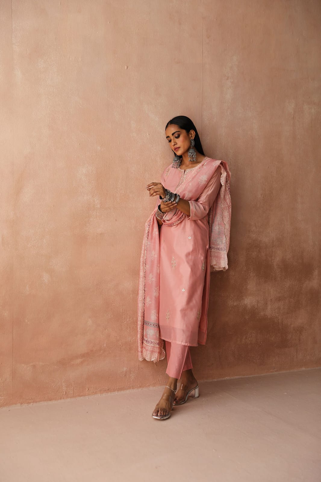 Pastel Pink Chanderi Suit Set | HER-252