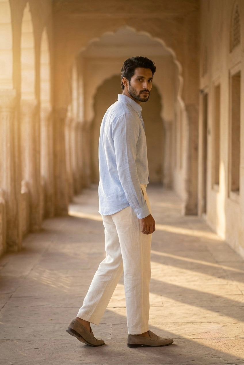 Pastel Blue Men’s Pure Linen Full Sleeves Shirt