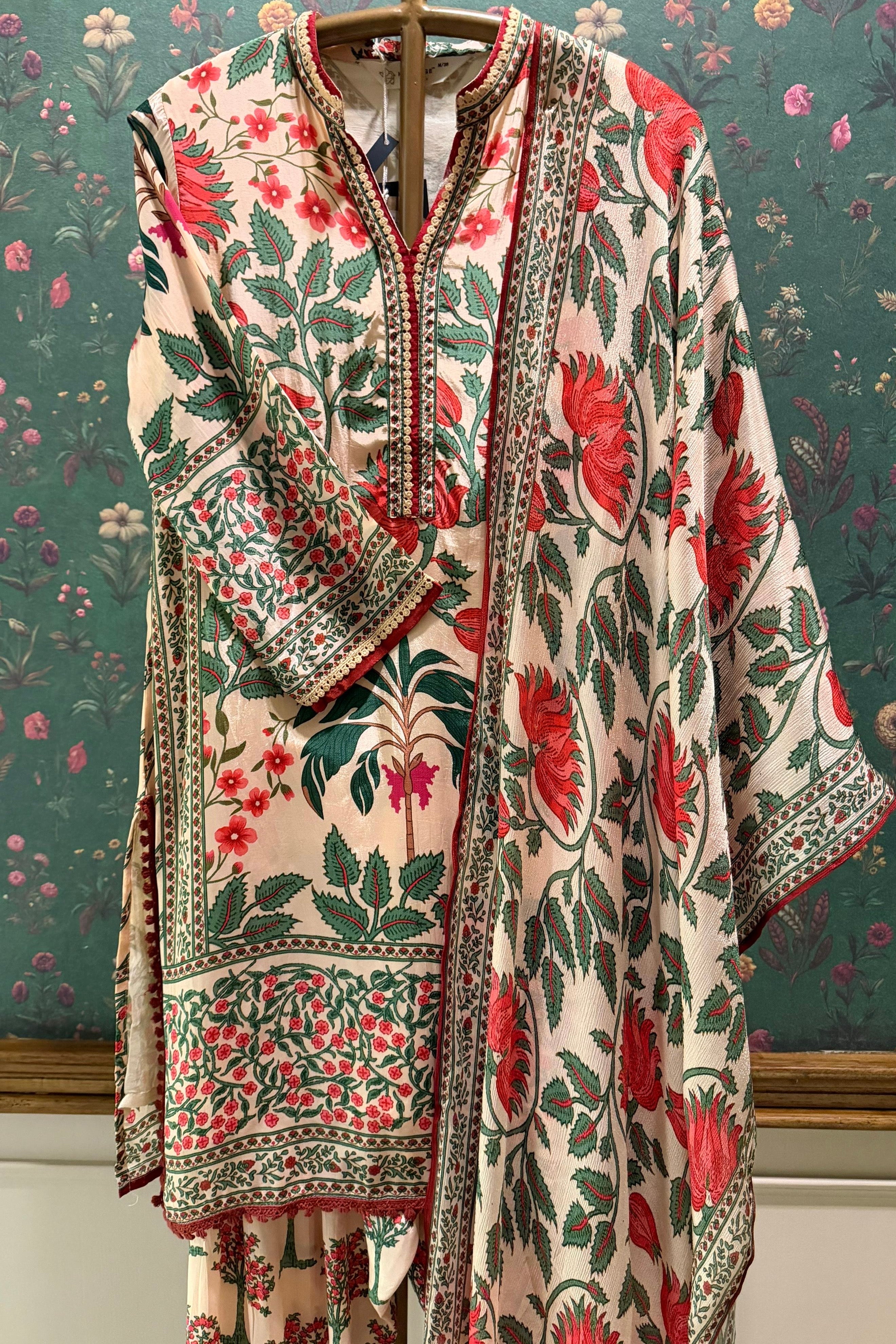 Peach Crimson Botanical Printed Suit Set | HER-613