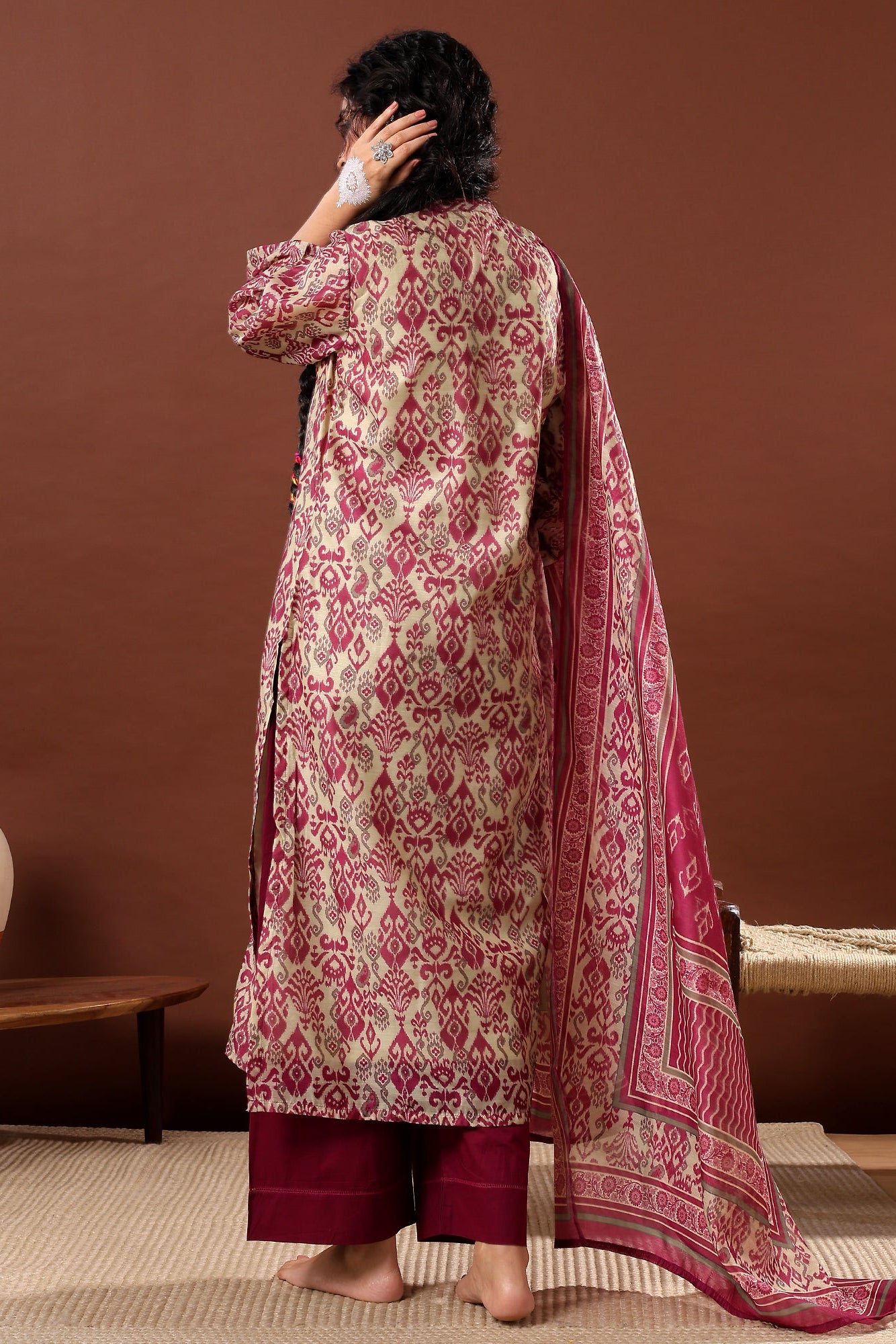 Mahek Wine Printed Chanderi Suit Set | HER-501