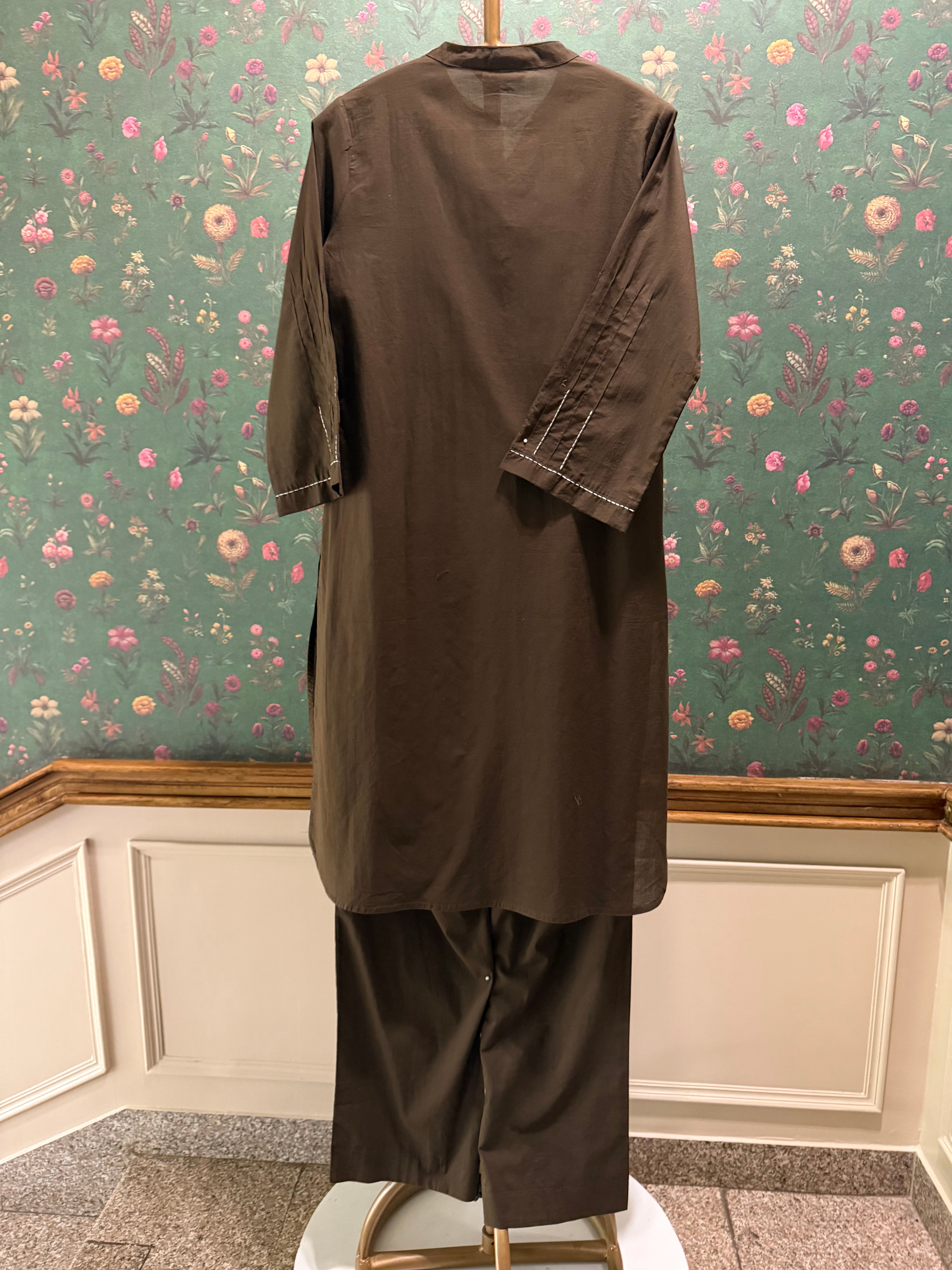 Mocha Brown Pintuck Kurta Set | HER-698