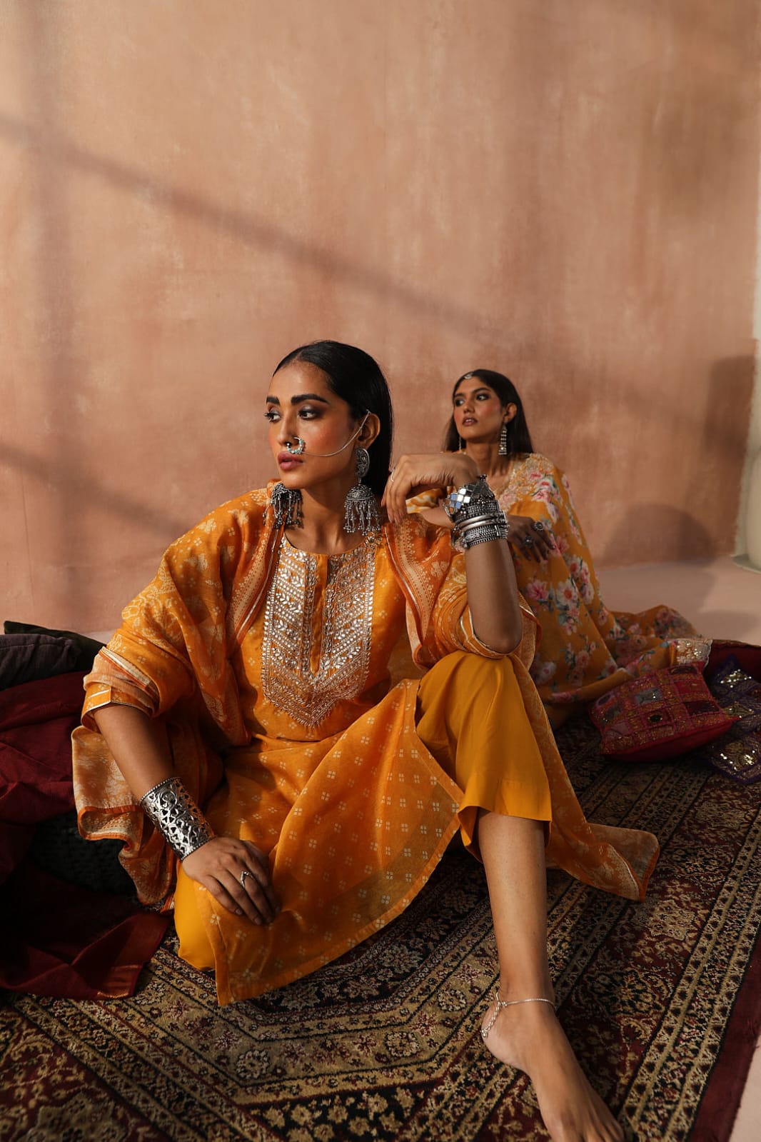 Mustard Yellow Bandhani Chanderi Suit Set