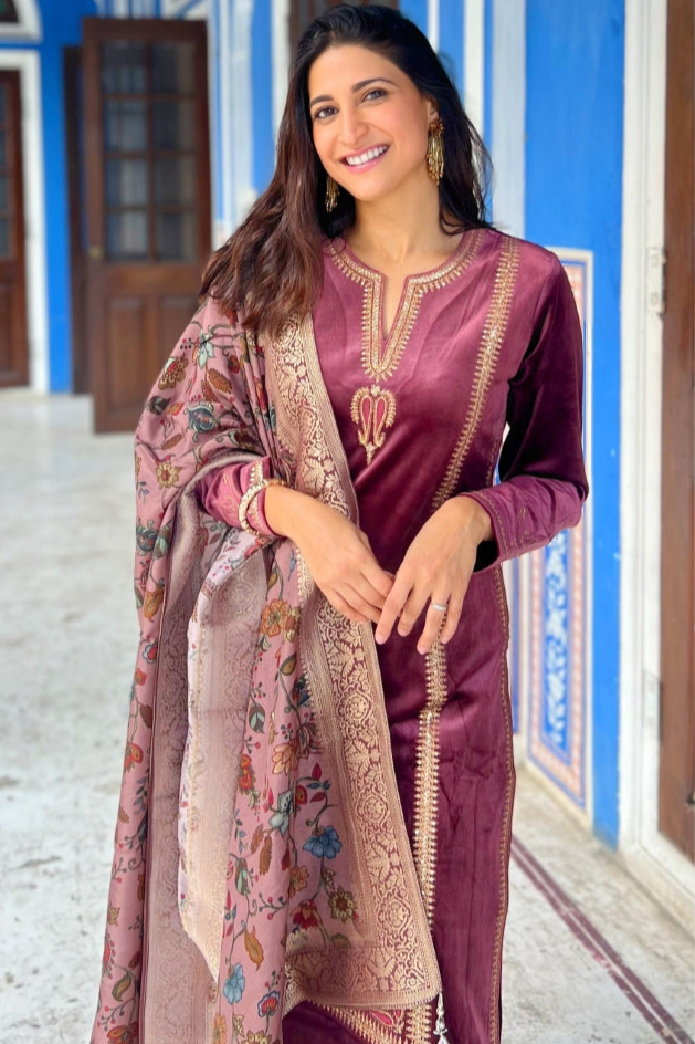 Wine Velvet Suit Set | HER-441