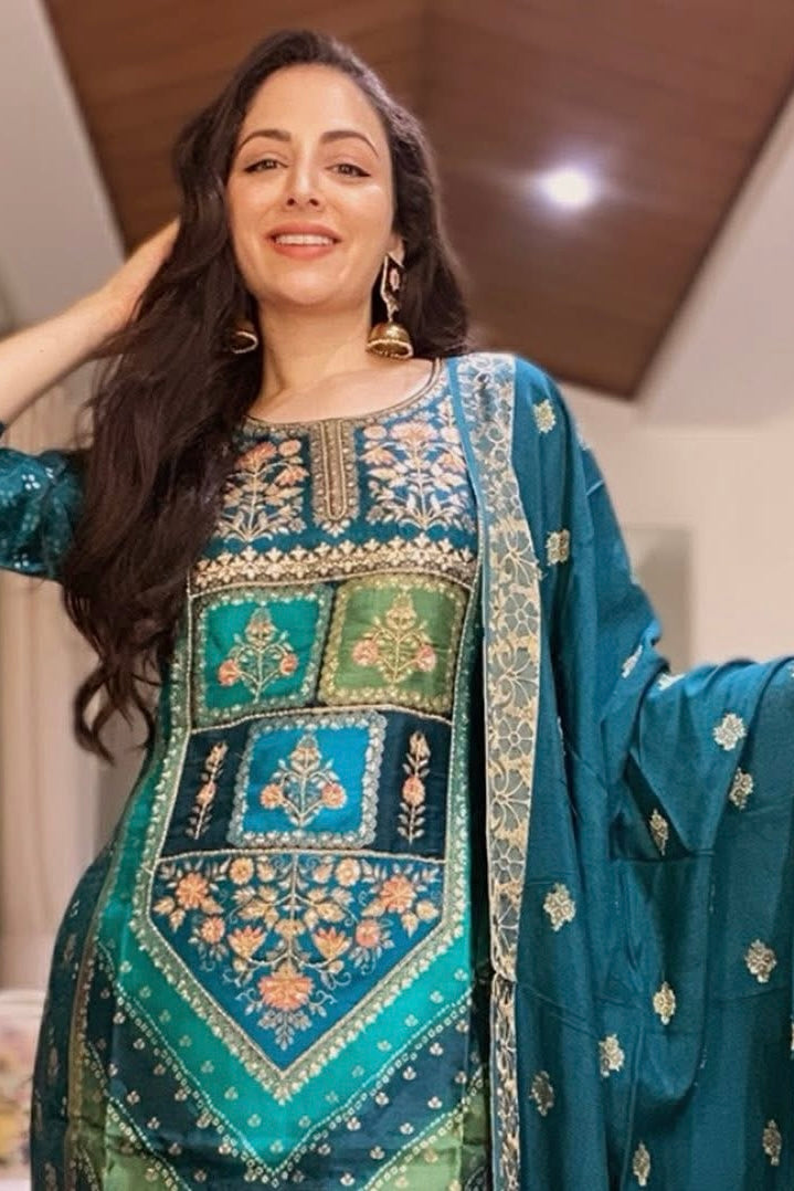 Emerald Green Dola Jacquard Suit Set | HER-166