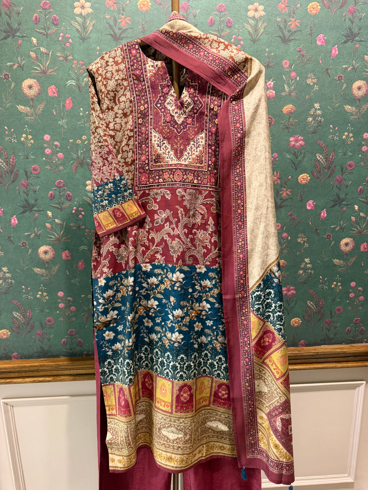 Maroon Printed Soft Silk Suit Set