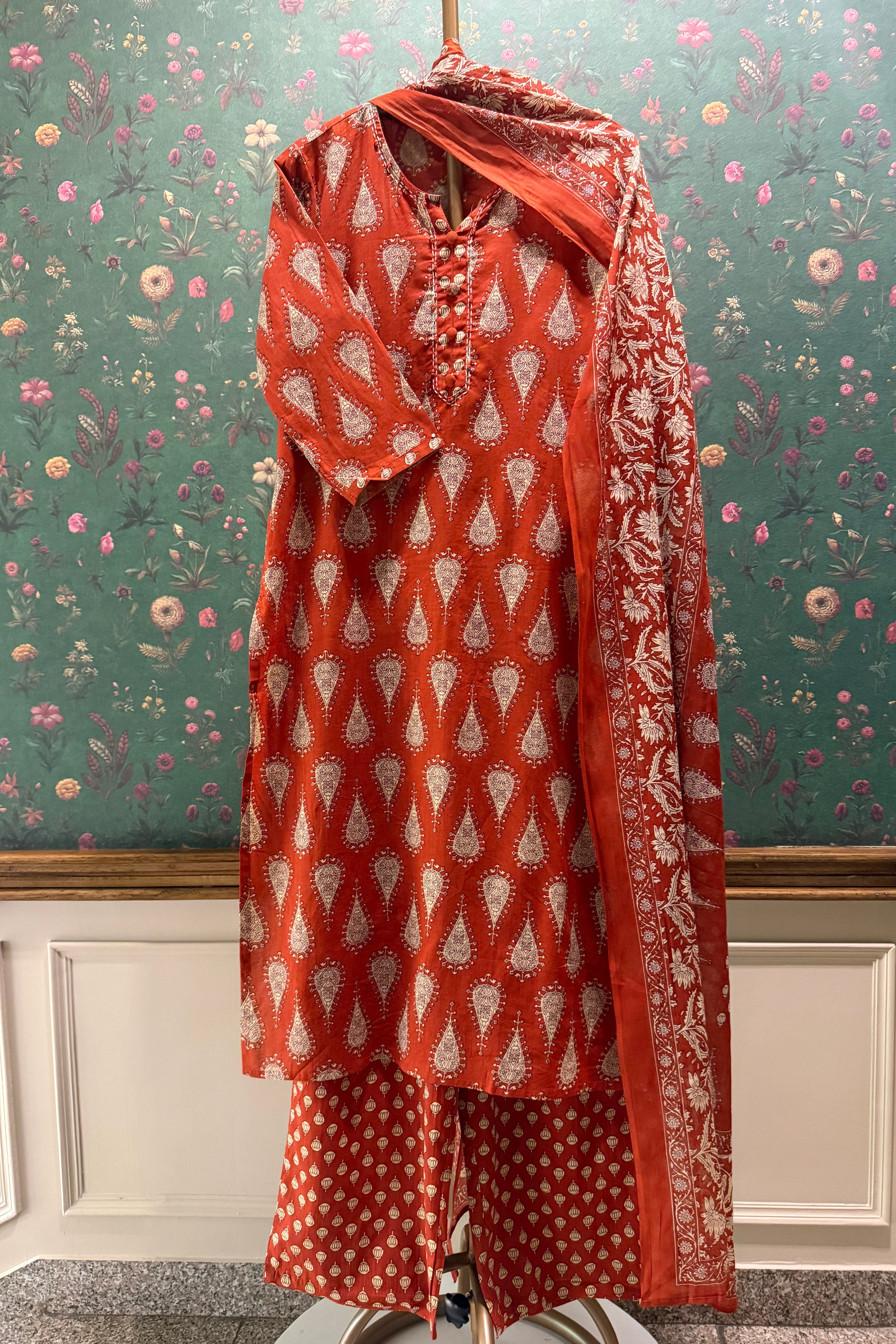 Rust Red Cotton Printed Suit Set | HER-691
