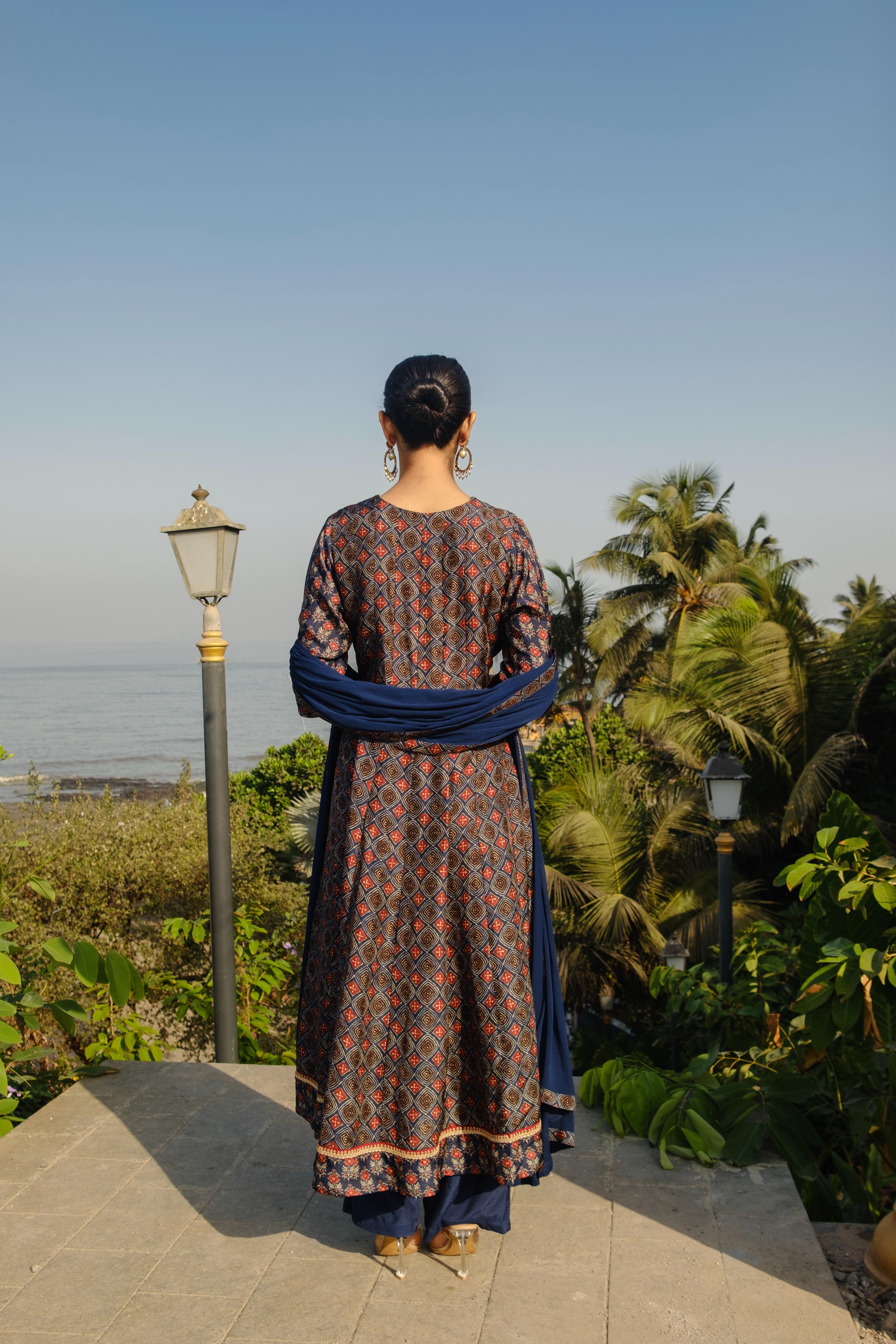 Blue Chanderi Silk A-Line Suit Set | HER-637 x Prachi