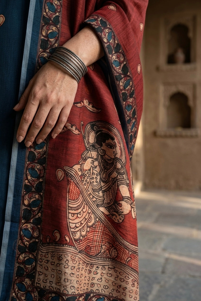 Teal Blue Madhubani Cotton Suit Set | HER-642
