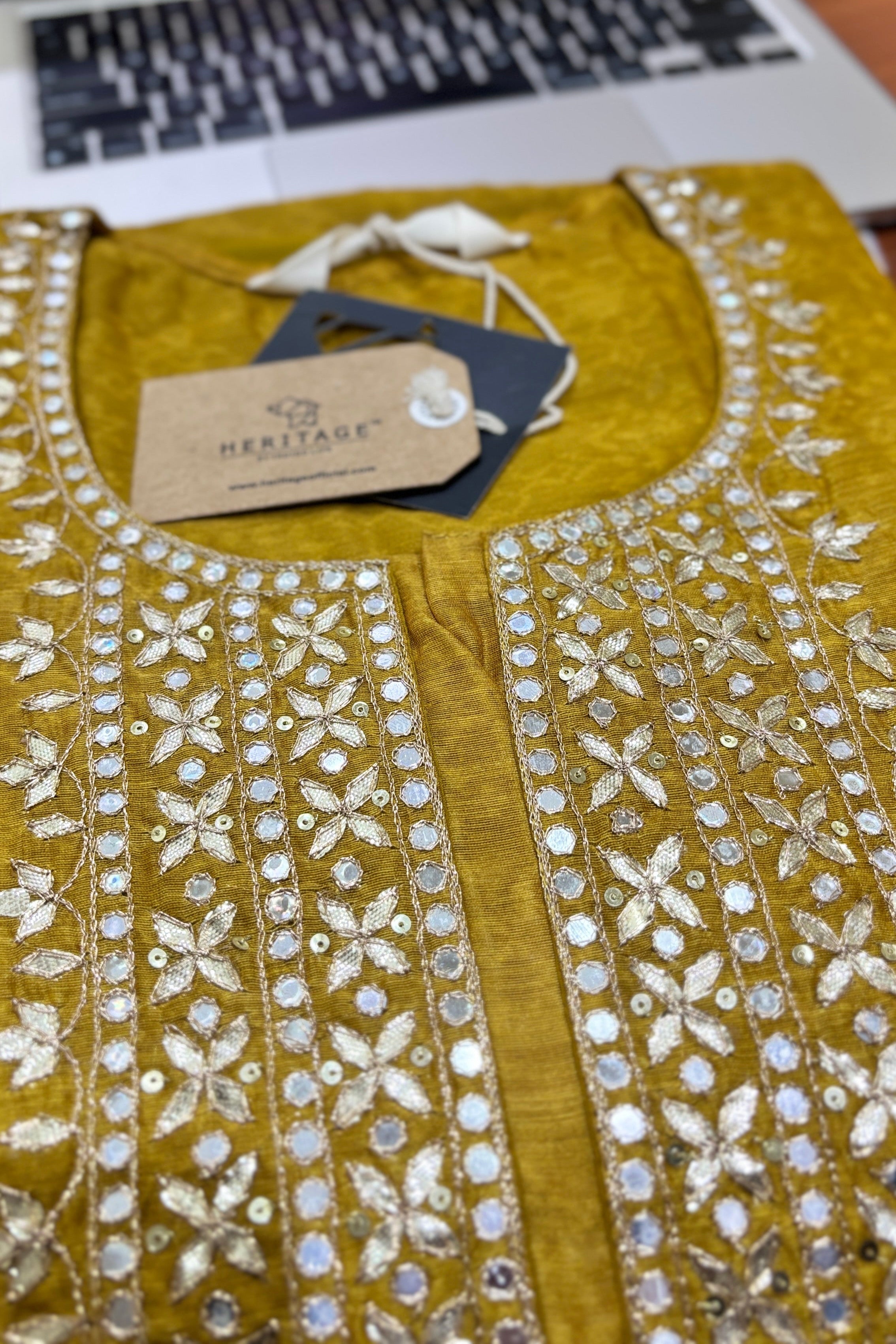 Falak Mustard Yellow Chanderi Suit Set | HER-413