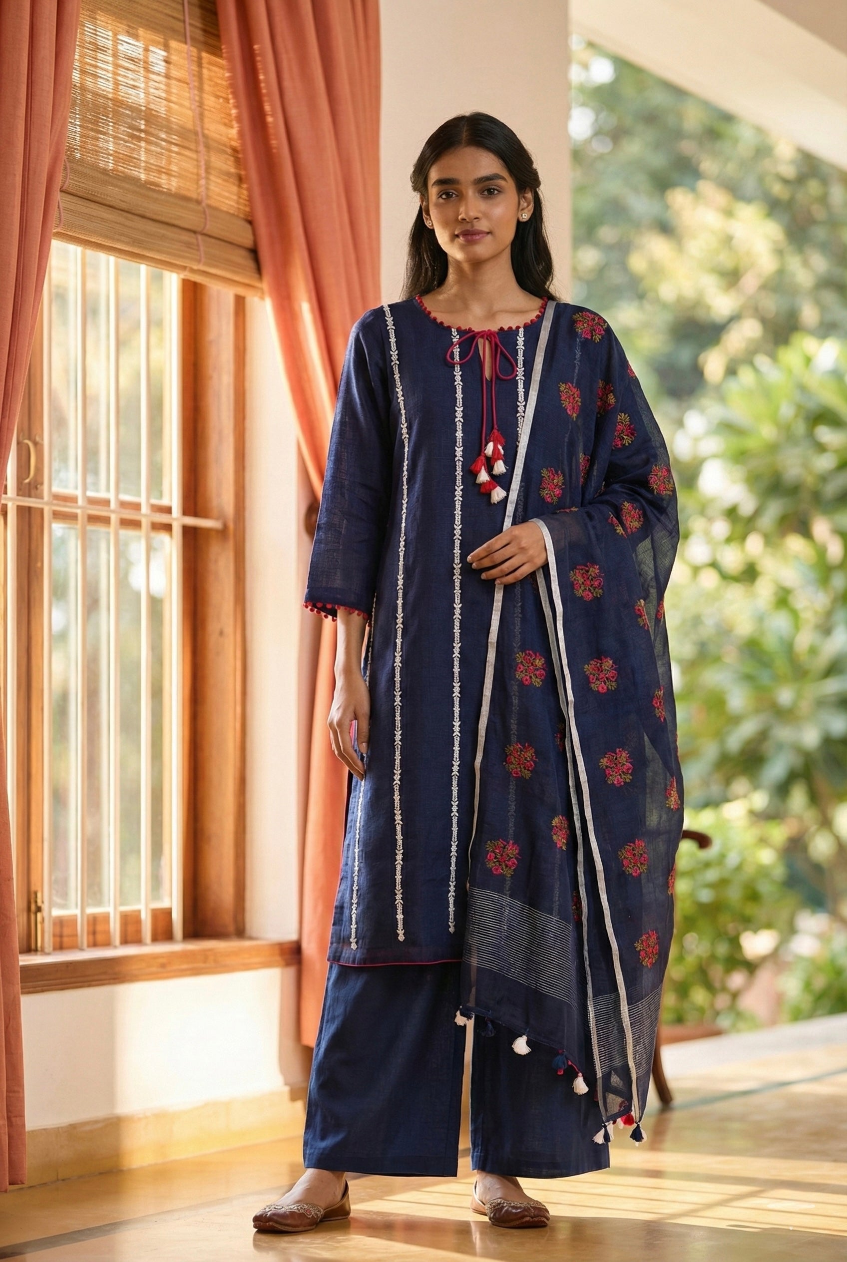 Neel Pushp Embroidered Linen Suit Set | HER-610