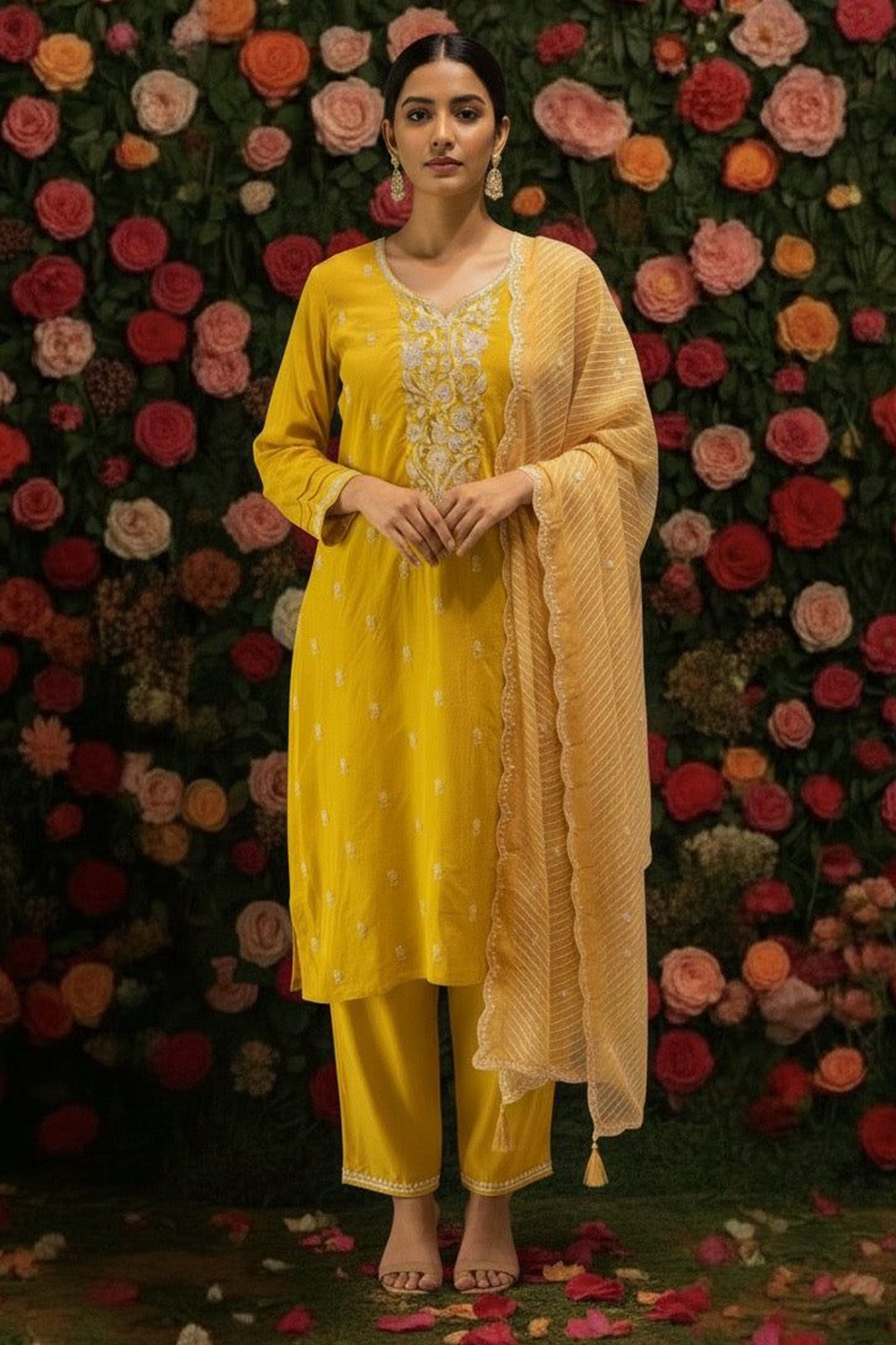 Aarvi Yellow Embroidered Suit Set | HER-559