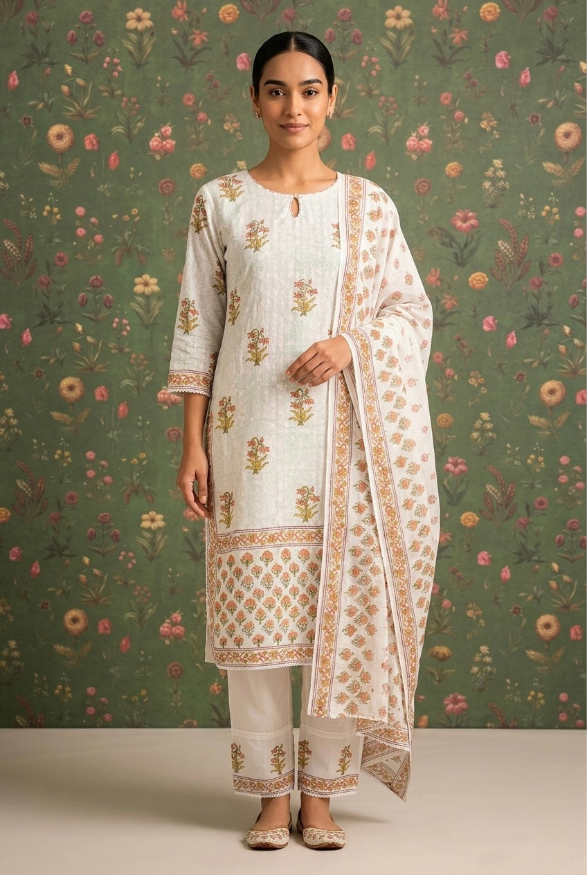 Gul Handblock Cotton Suit Set