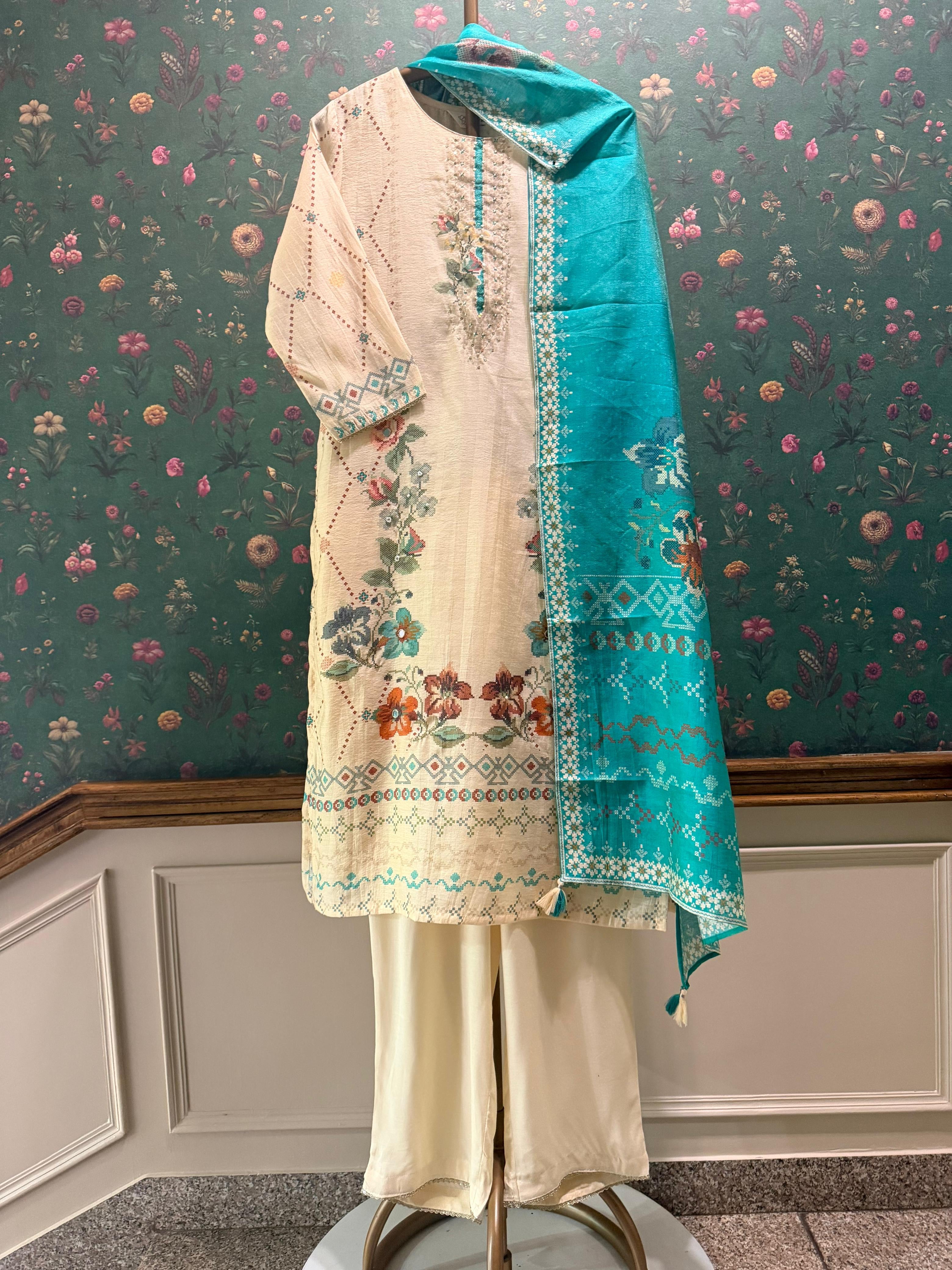 Gulrang Noor Green Chanderi Suit Set | HER-654