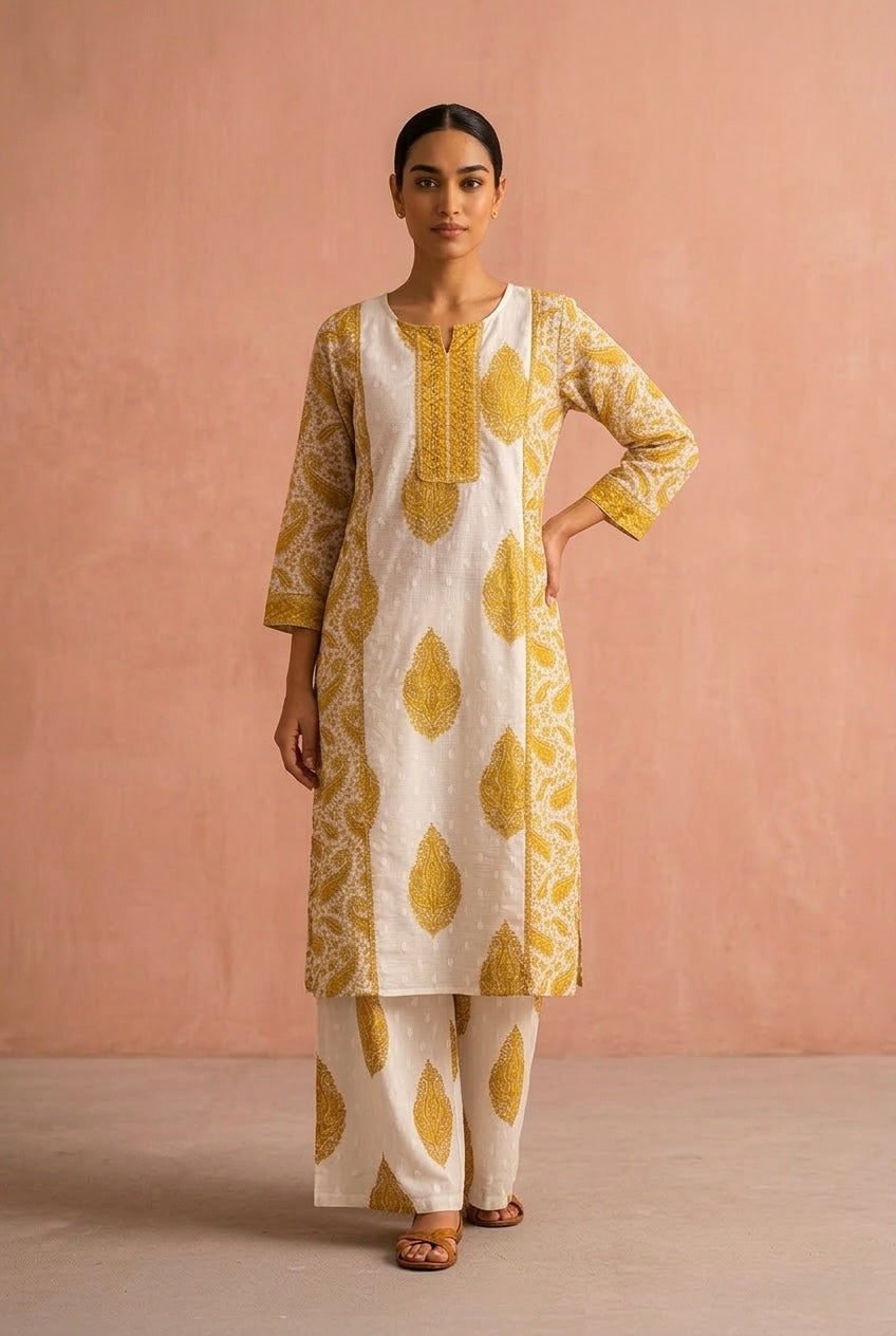 Zarifa Mustard Cotton Suit Set | HER-717