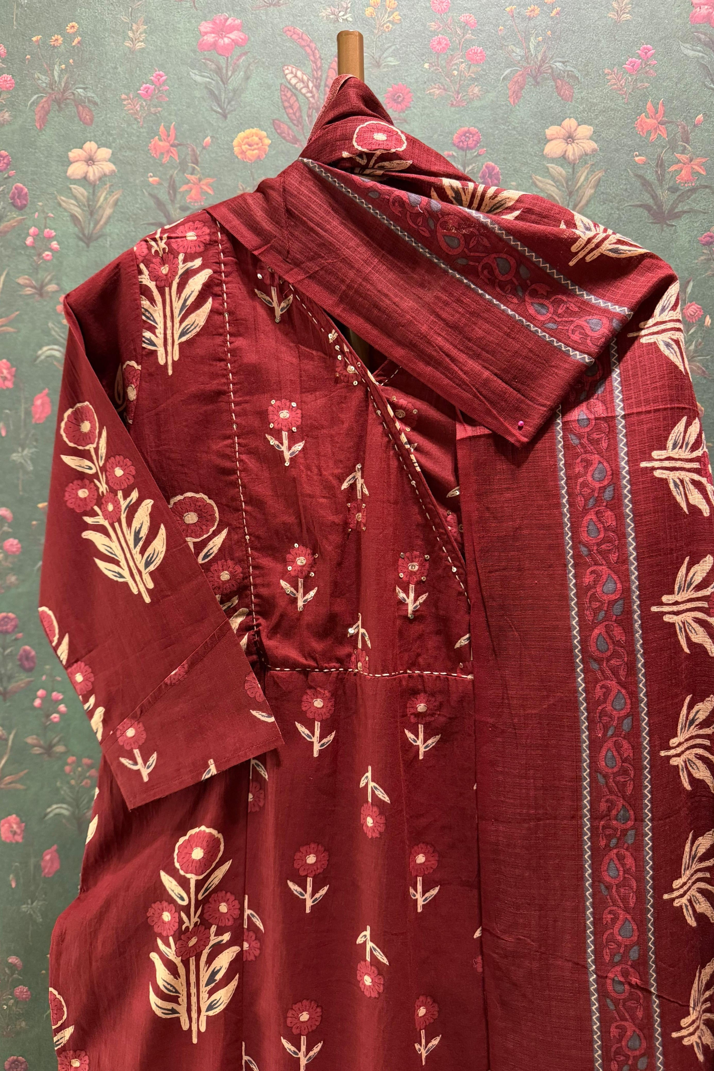 Botanica Rust Handblock Suit Set | HER-676