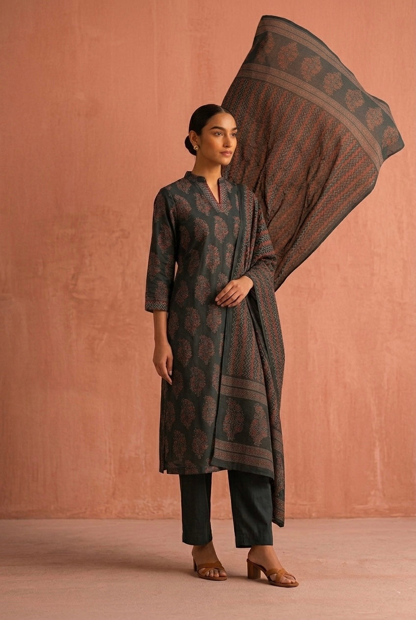 Teal Green Cotton Suit Set | HER-706