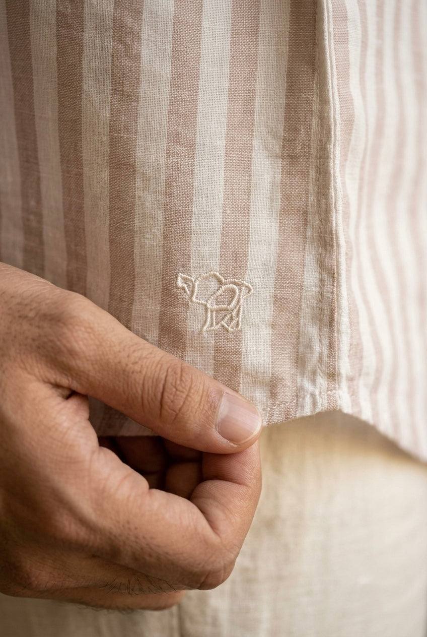 Men’s Blush Pink & White Striped Pure Linen Full Sleeves Shirt