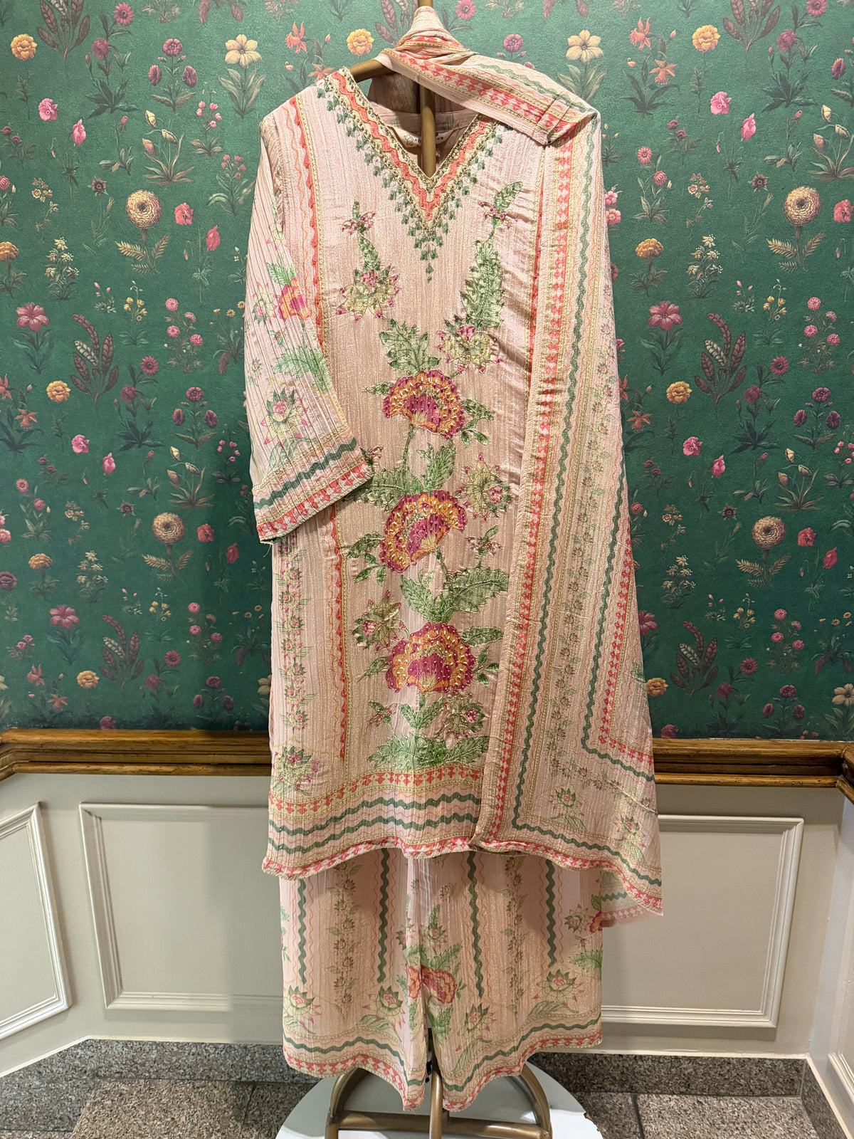 Blush Pink Floral Tissue Suit Set
