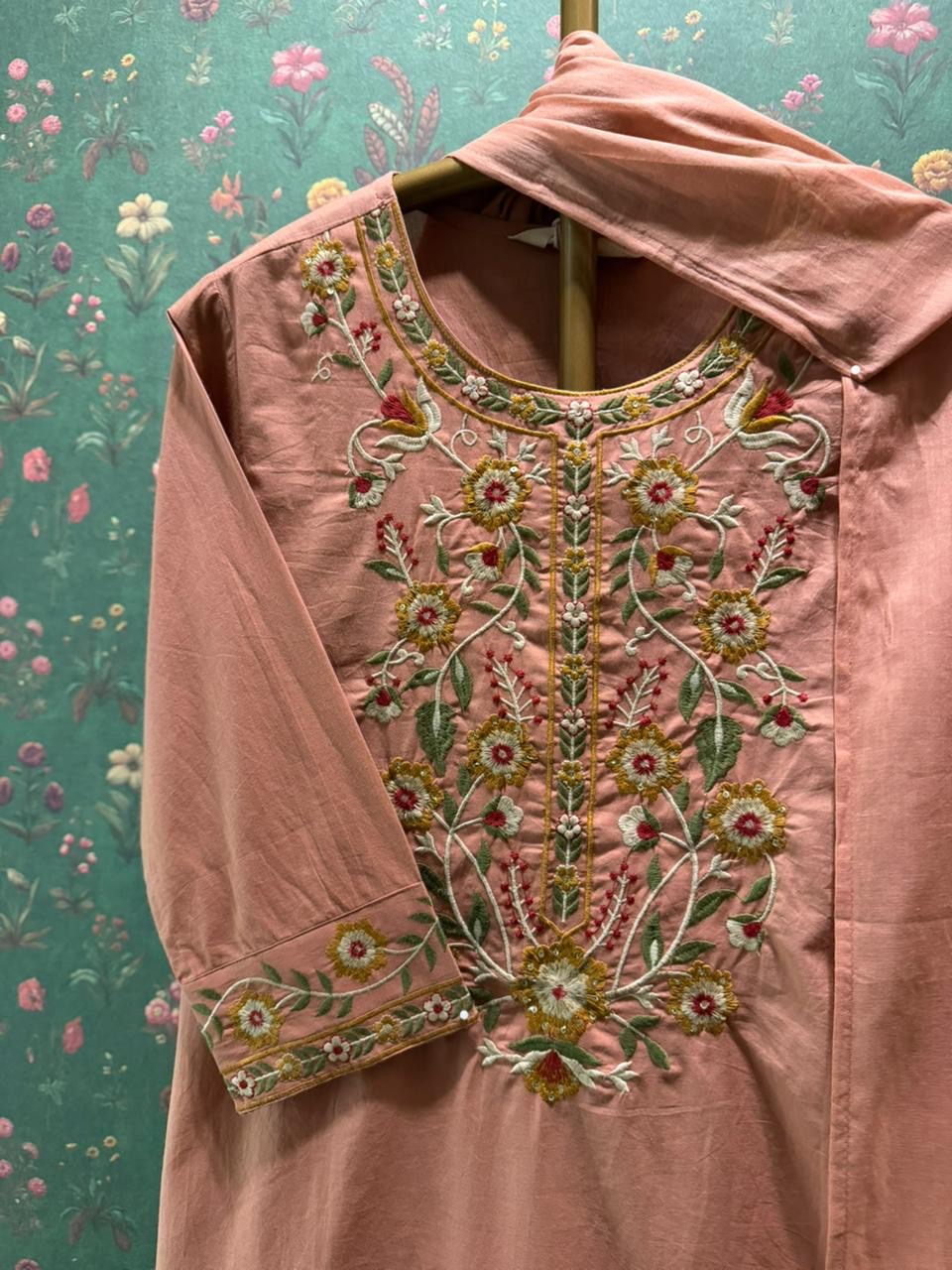Blush Pink Embroidered Cotton Suit Set | HER-707