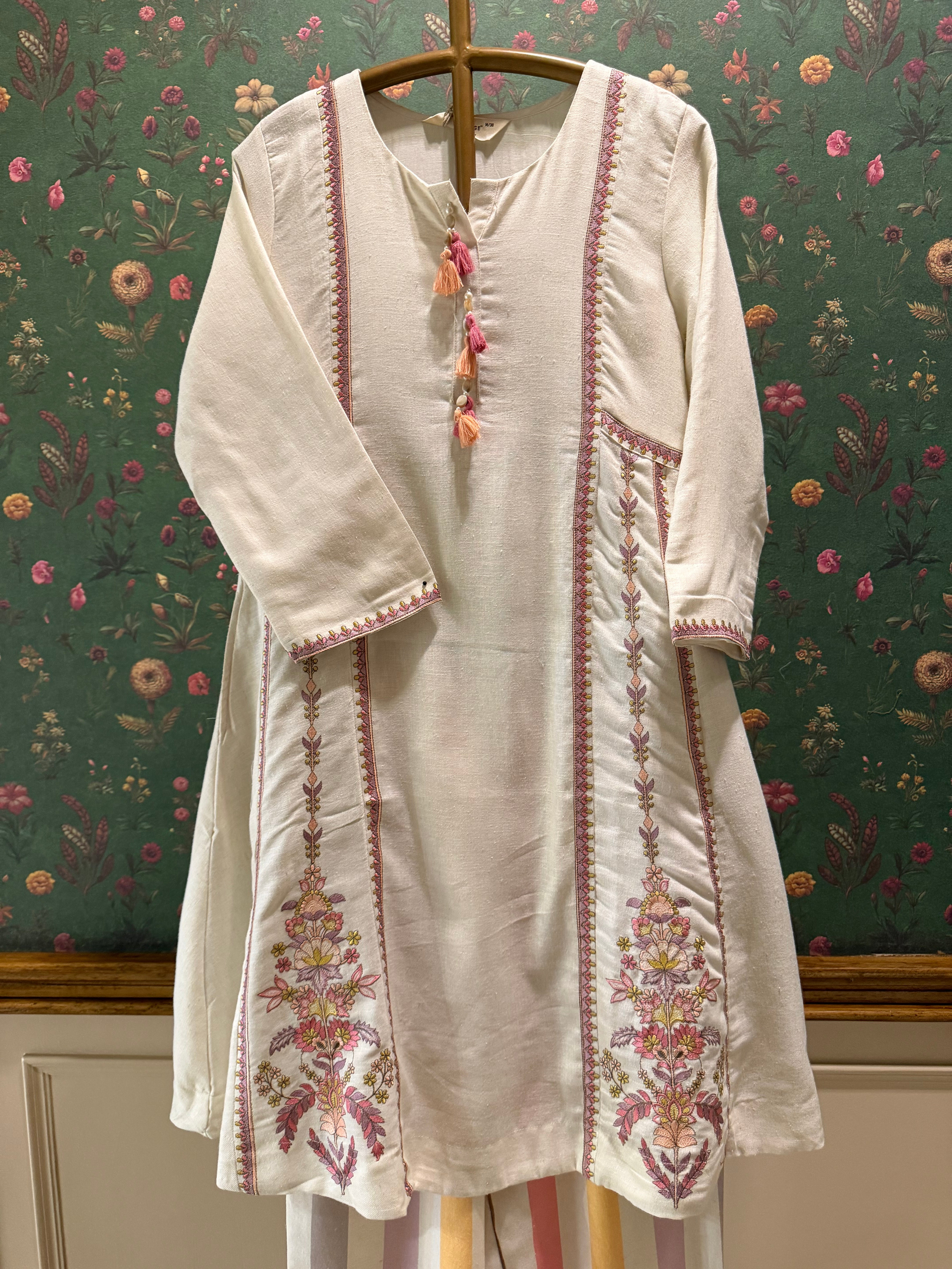 Ivory Embroidered A-Line Kurta Set | HER-628