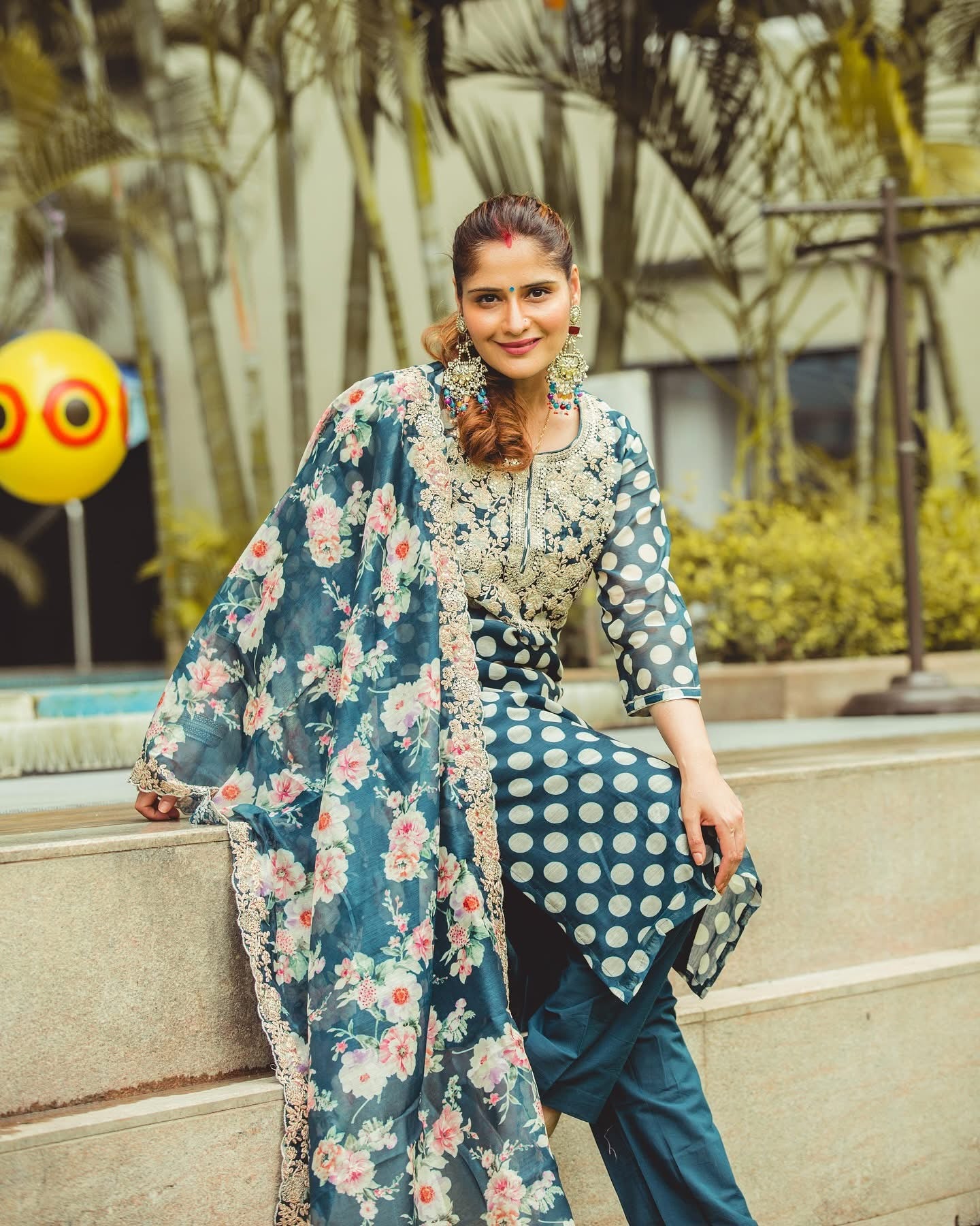 Blue Polka Chanderi Kurta Set | HER-253