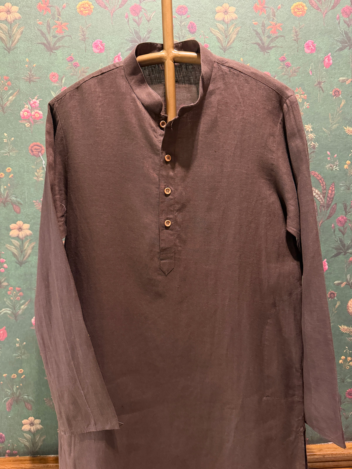 Men’s Pure Linen Kurta Pajama Set - Dark Chocolate Brown