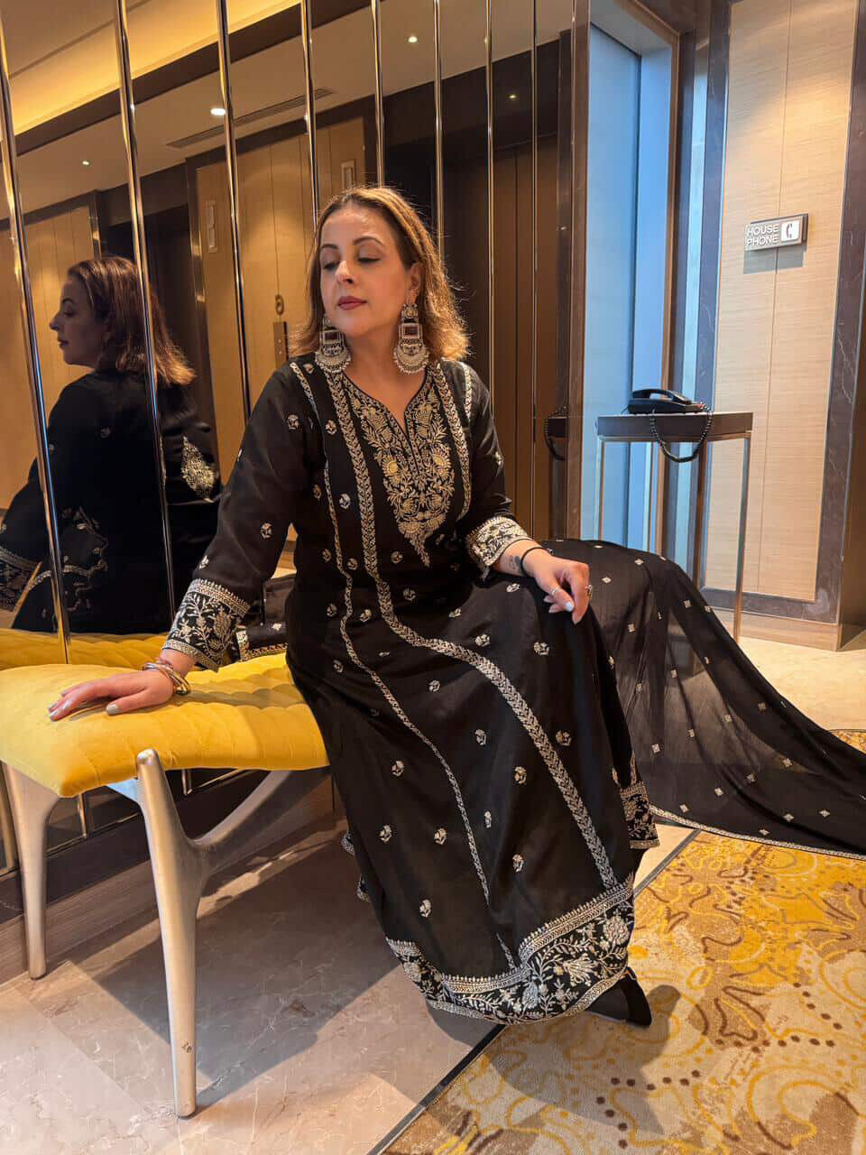 Black Handcrafted Embroidered Suit Set | HER-564