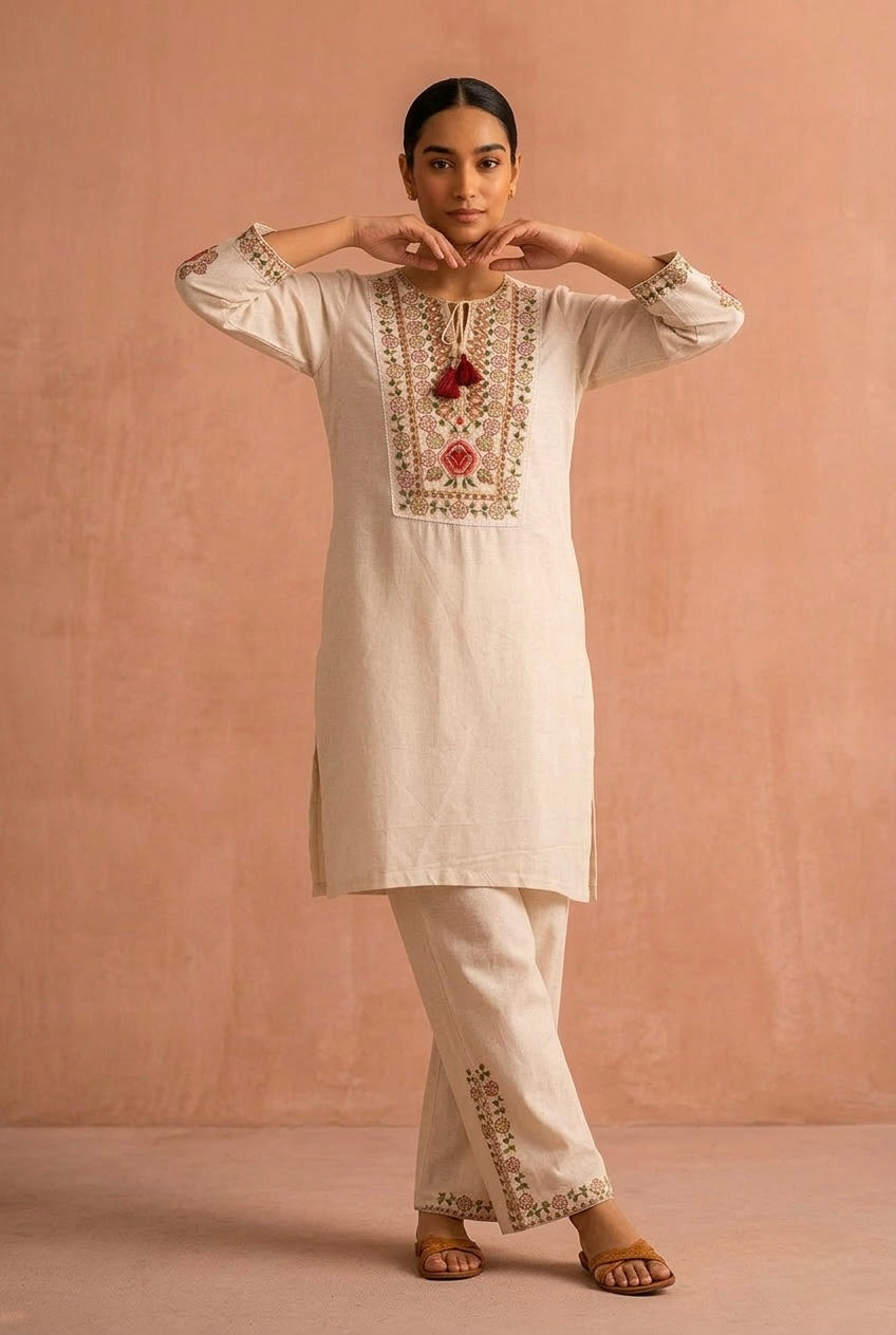 Ivory Embroidered Kurta Set | HER-722 x Unnati