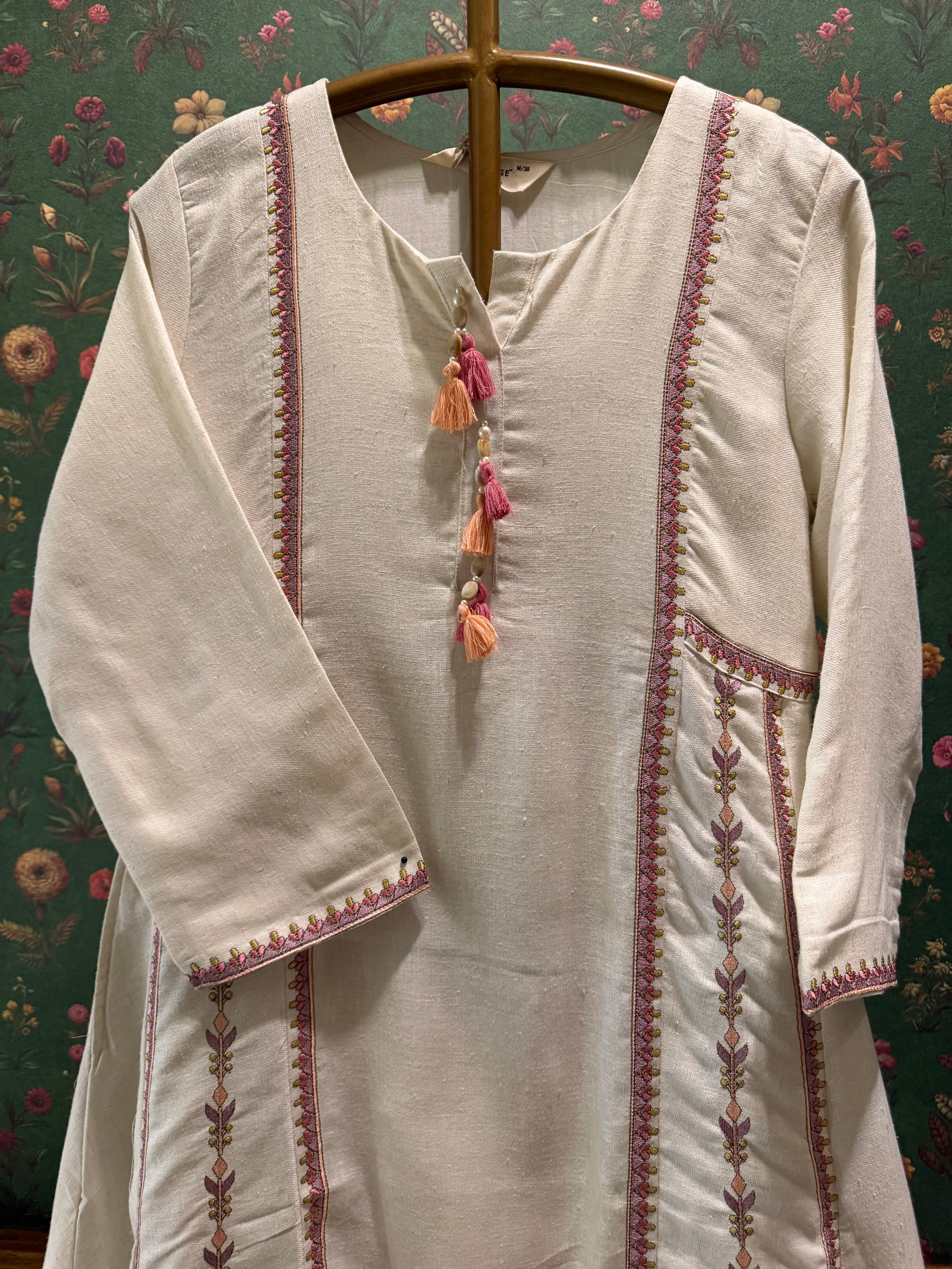 Ivory Embroidered A-Line Kurta Set | HER-628