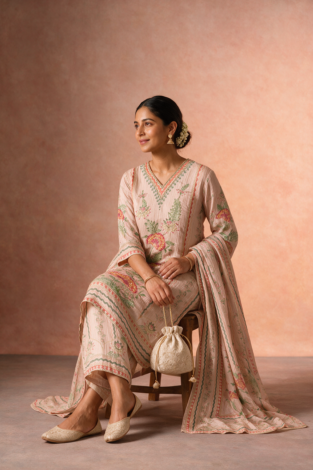 Blush Pink Floral Tissue Suit Set