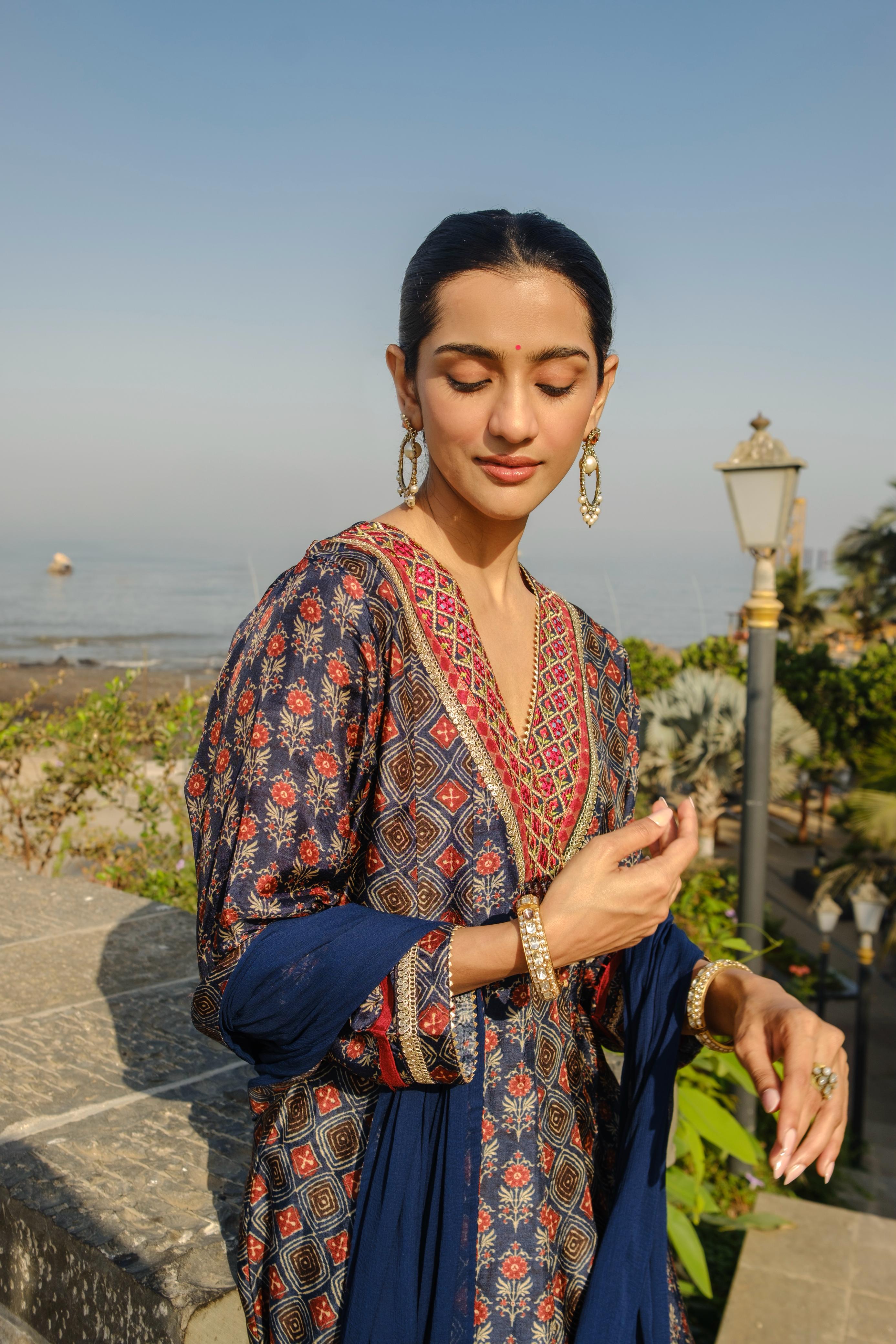 Blue Chanderi Silk A-Line Suit Set | HER-637 x Prachi