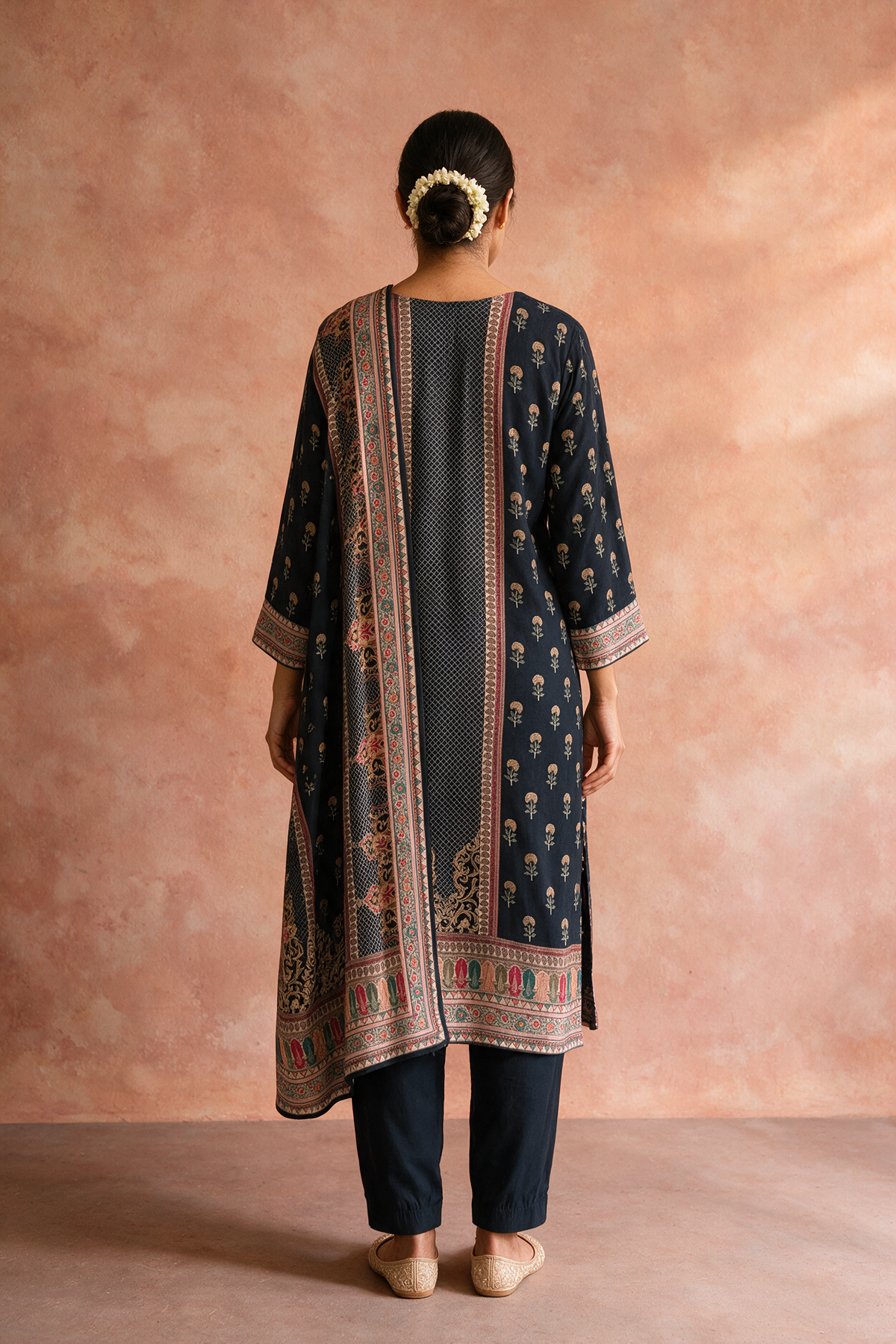Black Printed Muslin Printed Suit Set