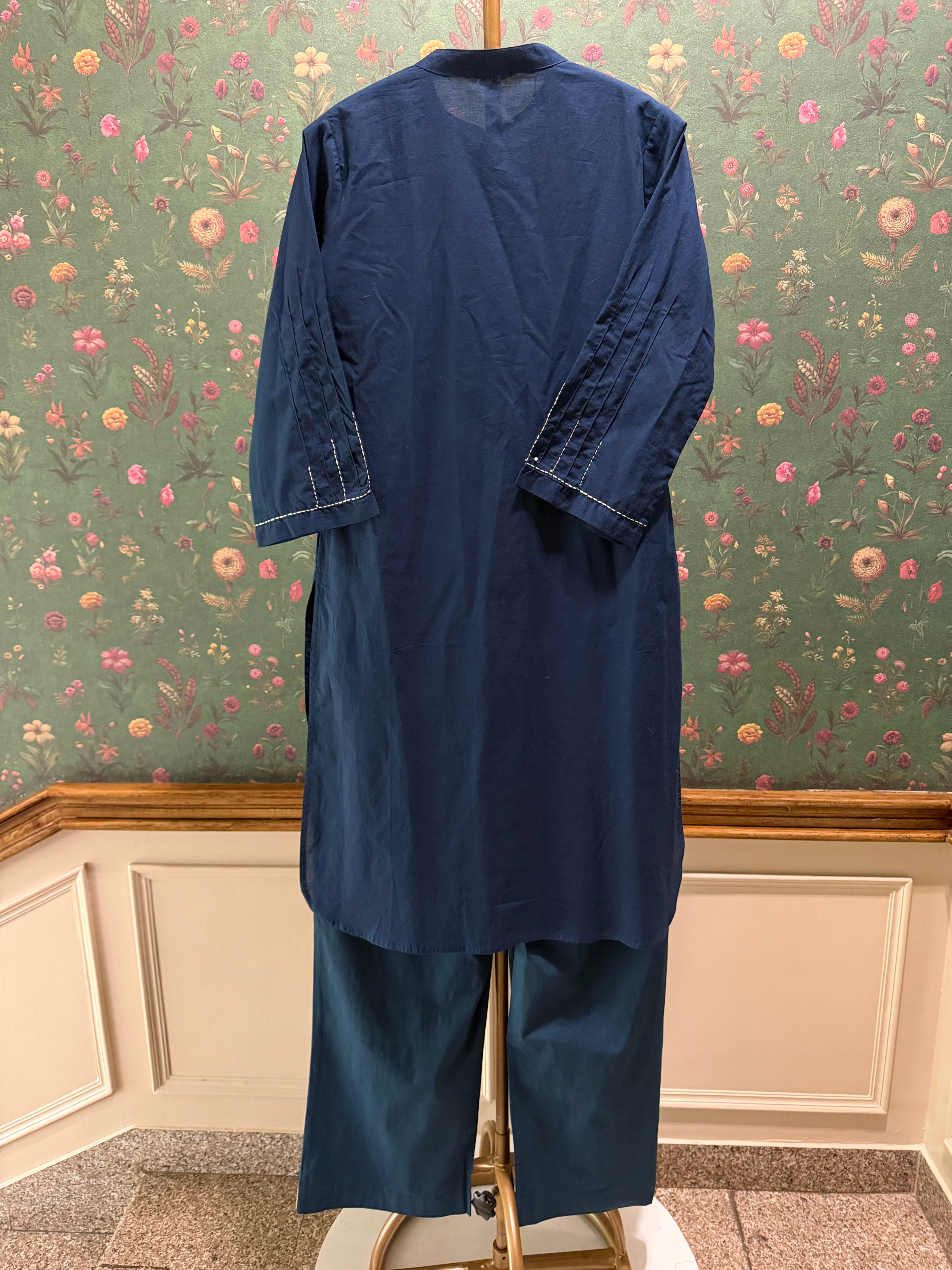 Navy Blue Pintuck Kurta Set | HER-698