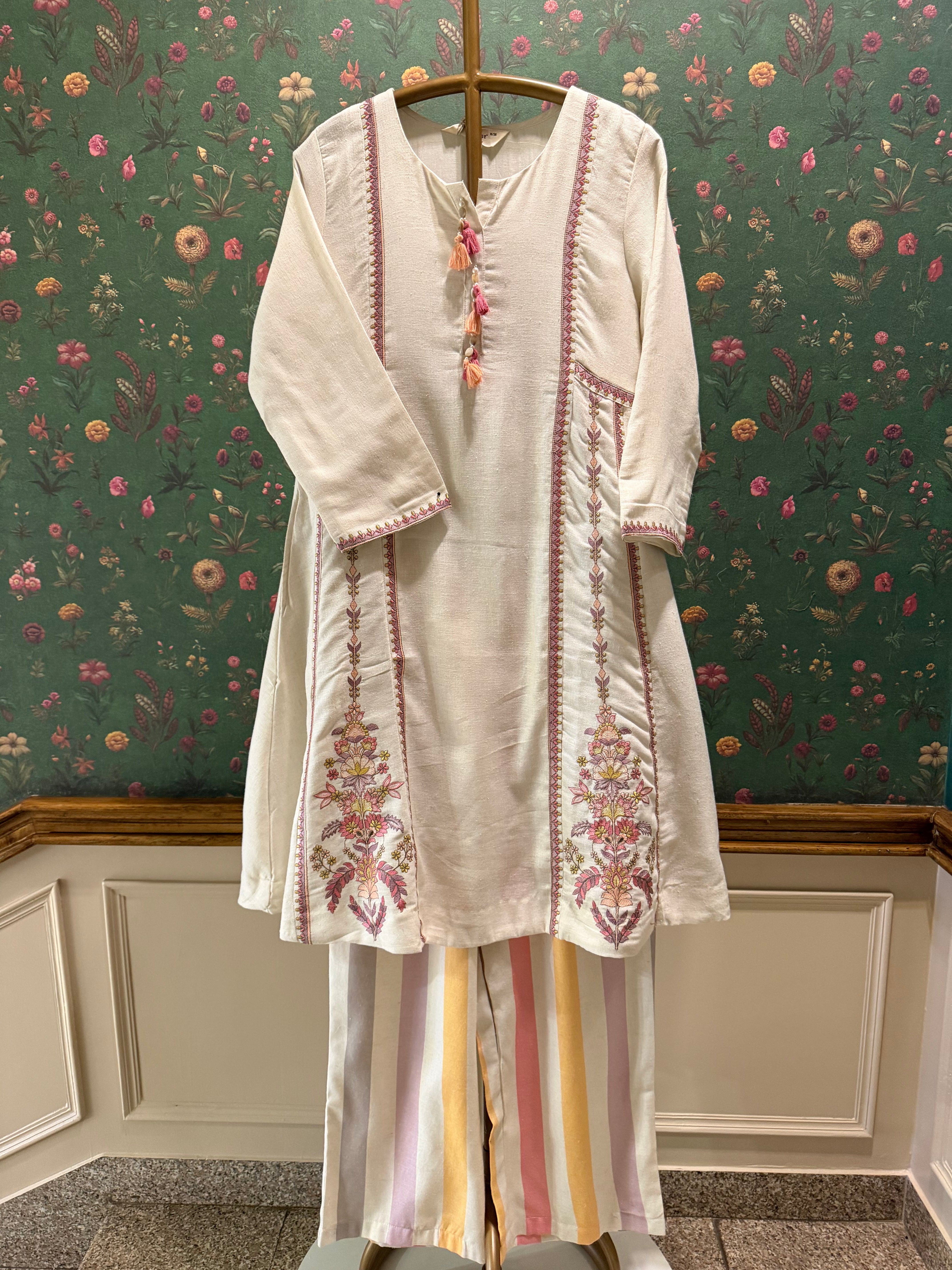 Ivory Embroidered A-Line Kurta Set | HER-628
