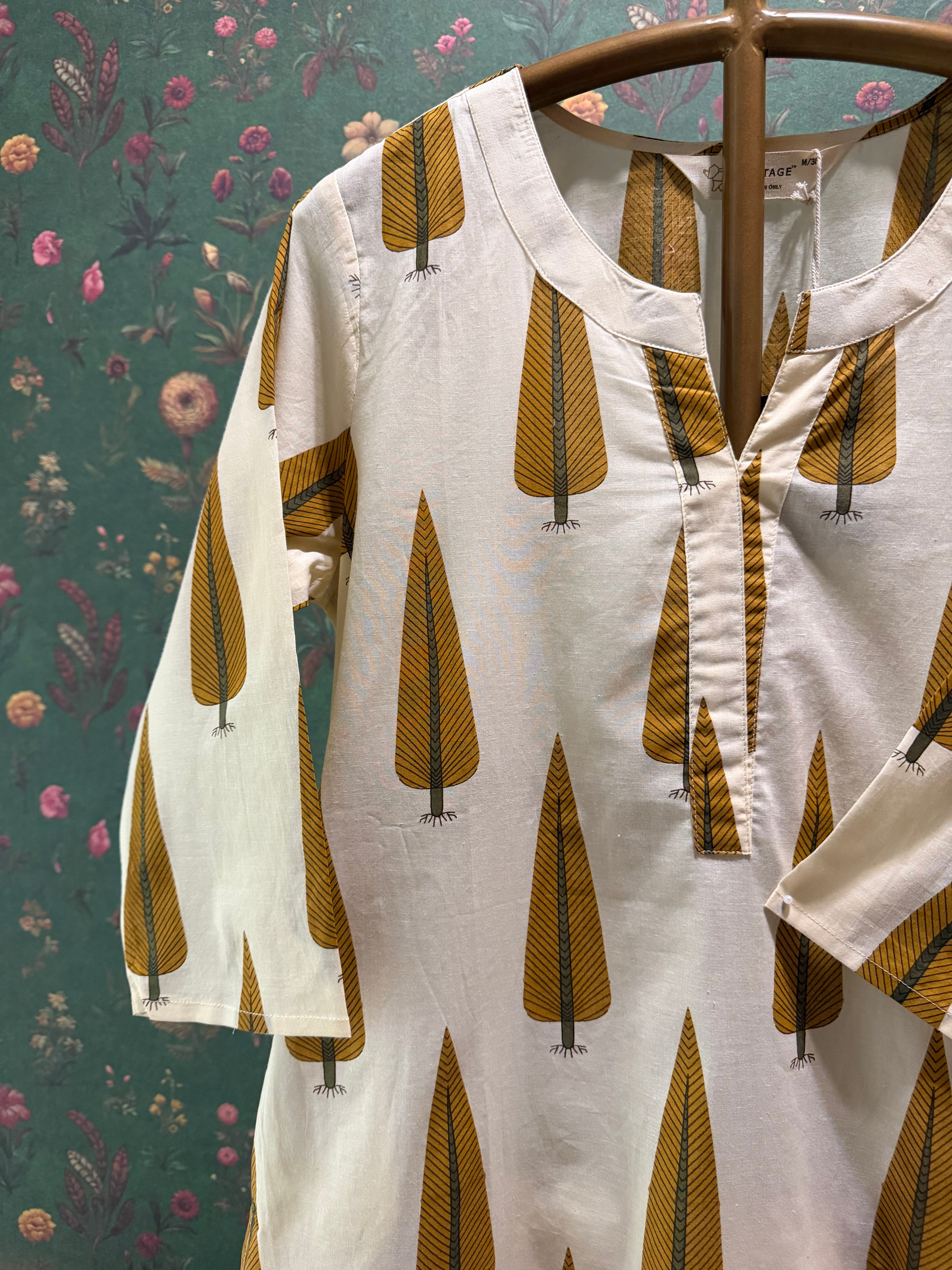 Mustard Yellow Cotton Printed Kurta Set | HER-711
