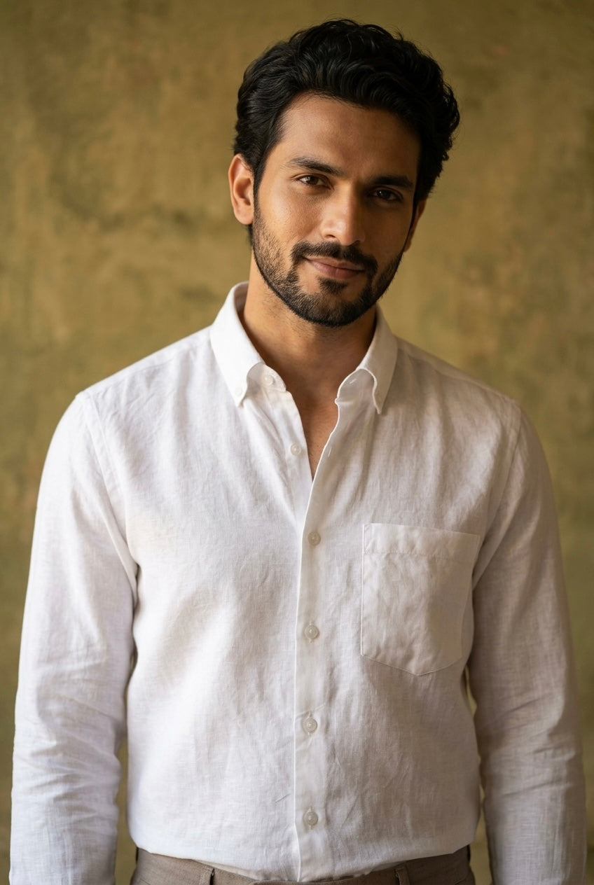 Men’s Ivory White Pure Linen Full Sleeves Shirt